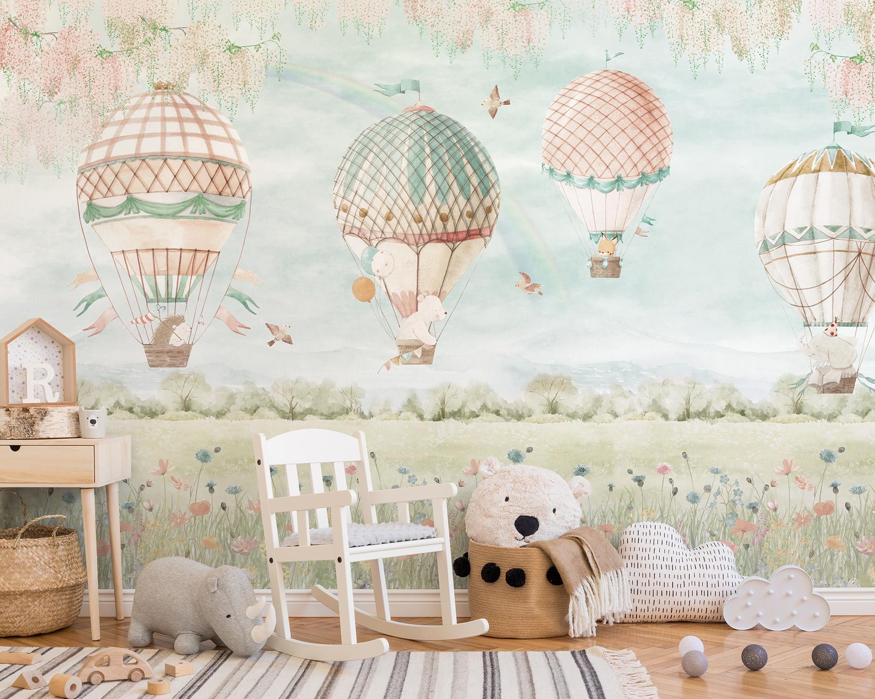 Pastel Dreamland Hot Air Balloon Wallpaper Mural