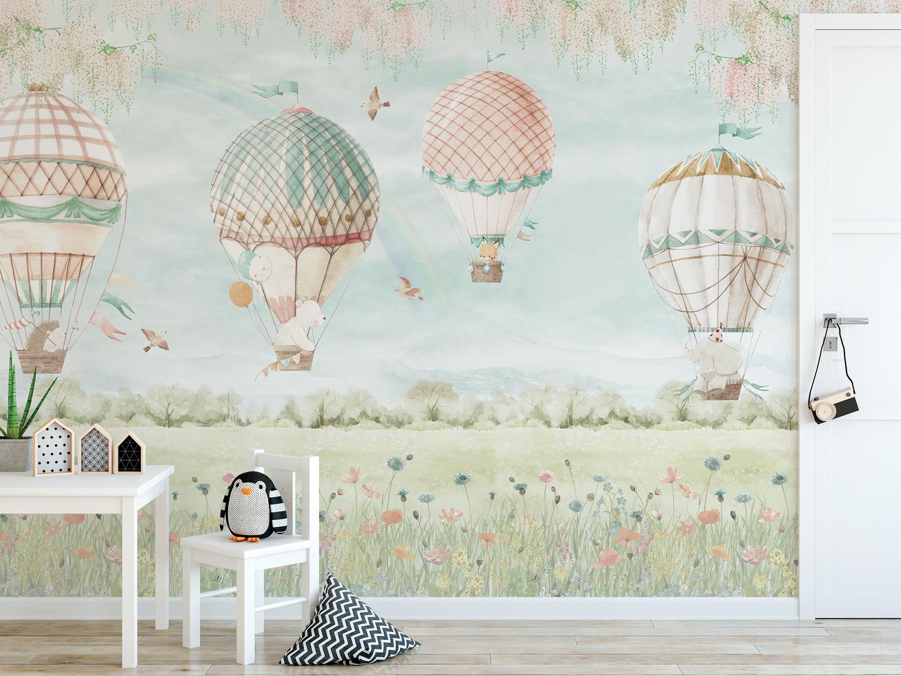 Pastel Dreamland Hot Air Balloon Wallpaper Mural