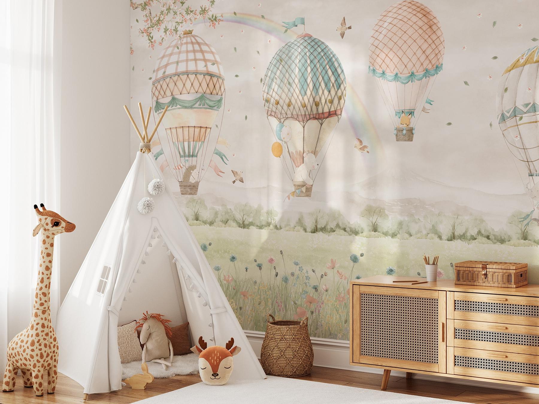 Pastel Dreamland Hot Air Balloon Wallpaper Mural