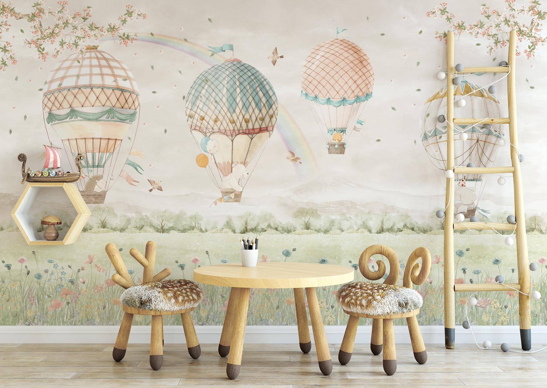 Pastel Dreamland Hot Air Balloon Wallpaper Mural