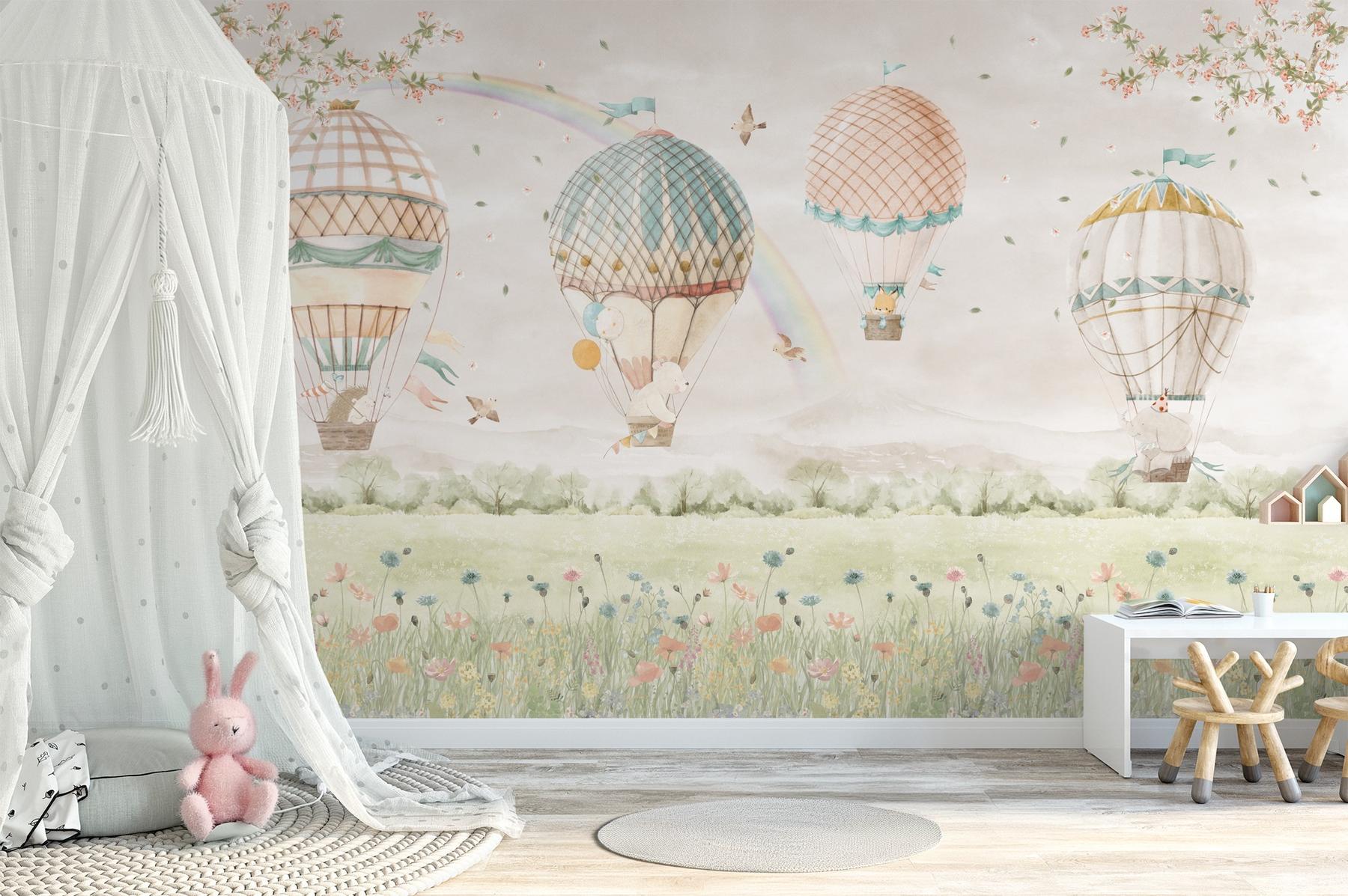 Pastel Dreamland Hot Air Balloon Wallpaper Mural