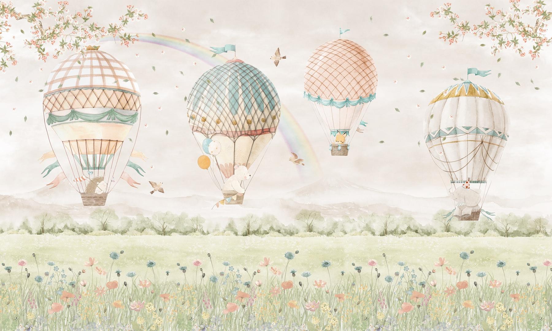 Pastel Dreamland Hot Air Balloon Wallpaper Mural