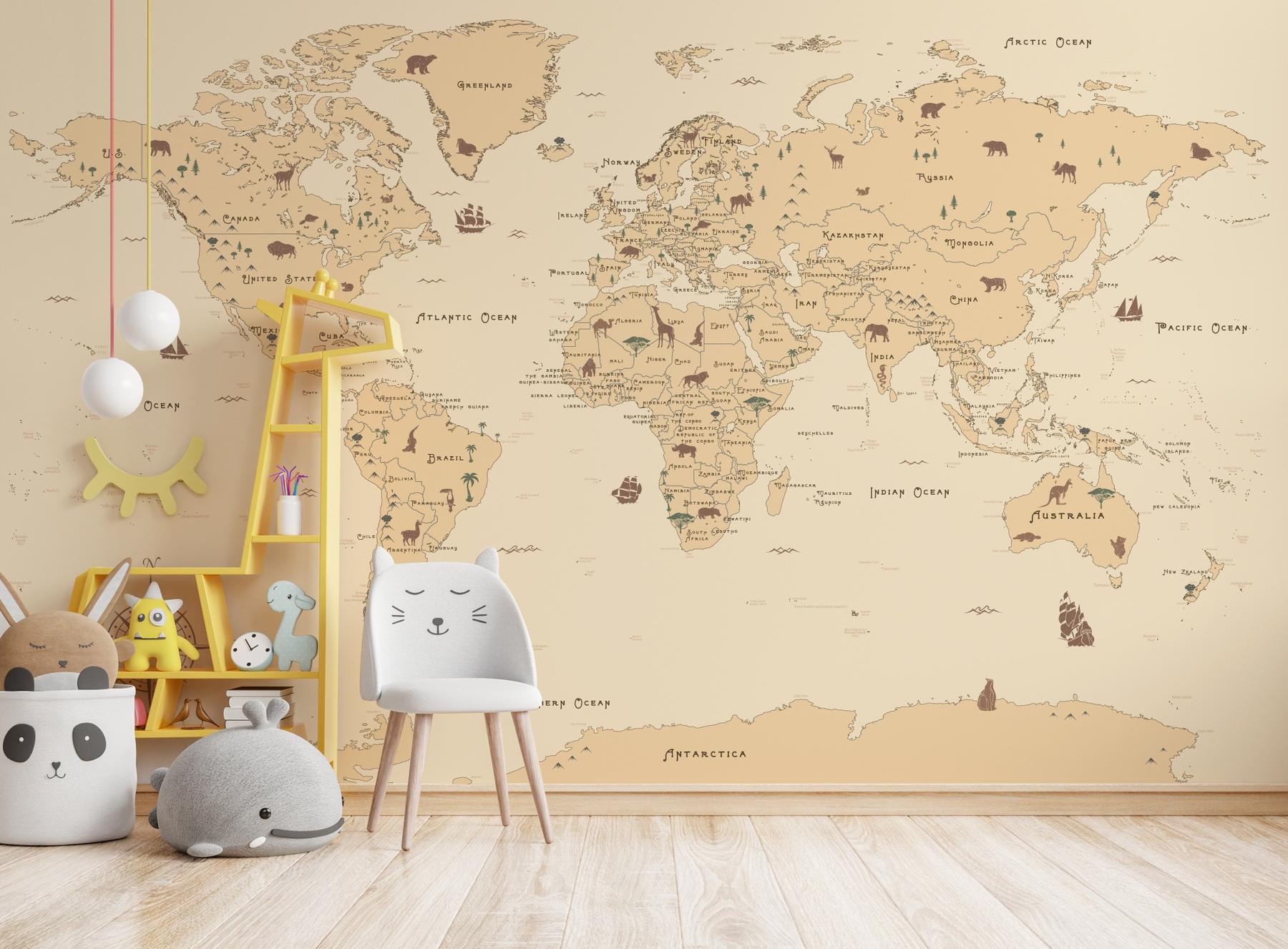 Safari Adventure World Map Kids Wallpaper Mural