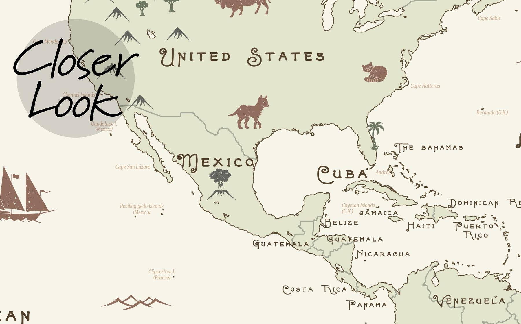 Safari Adventure World Map Kids Wallpaper Mural