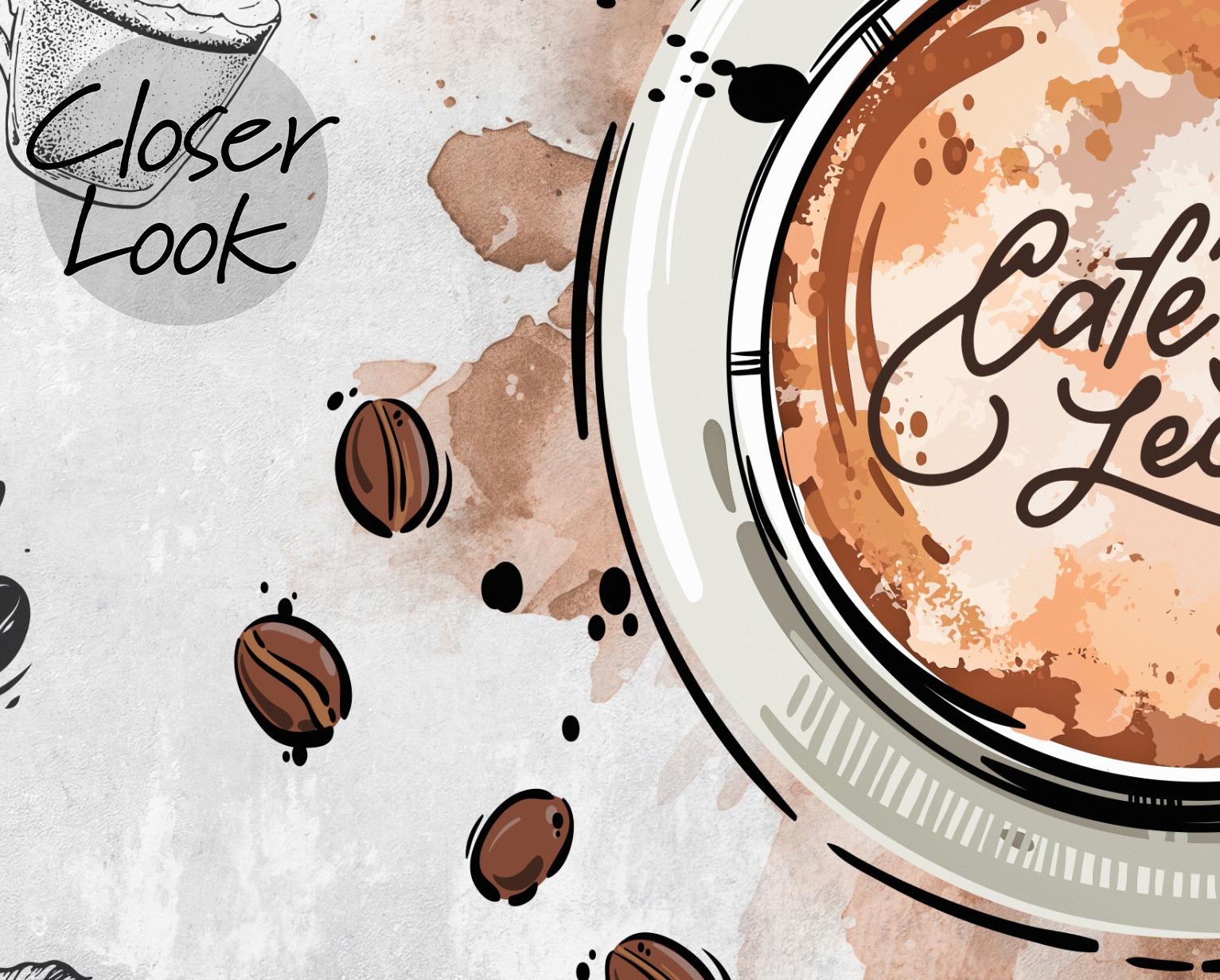 Watercolor Capuccino Art Coffee Shop Wallpaper Mural