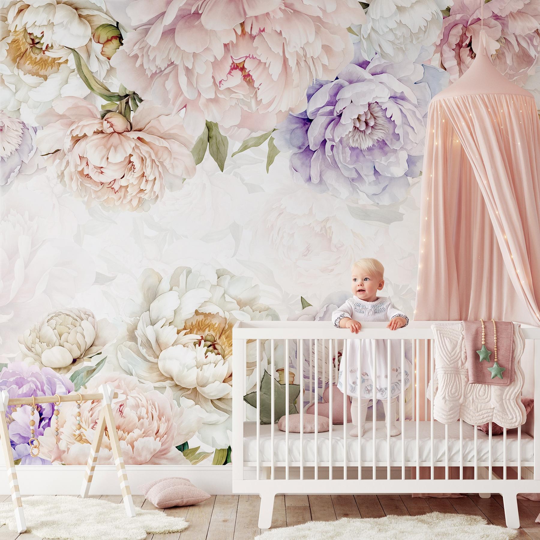 Elegant Pastel Peony Floral Wallpaper Mural