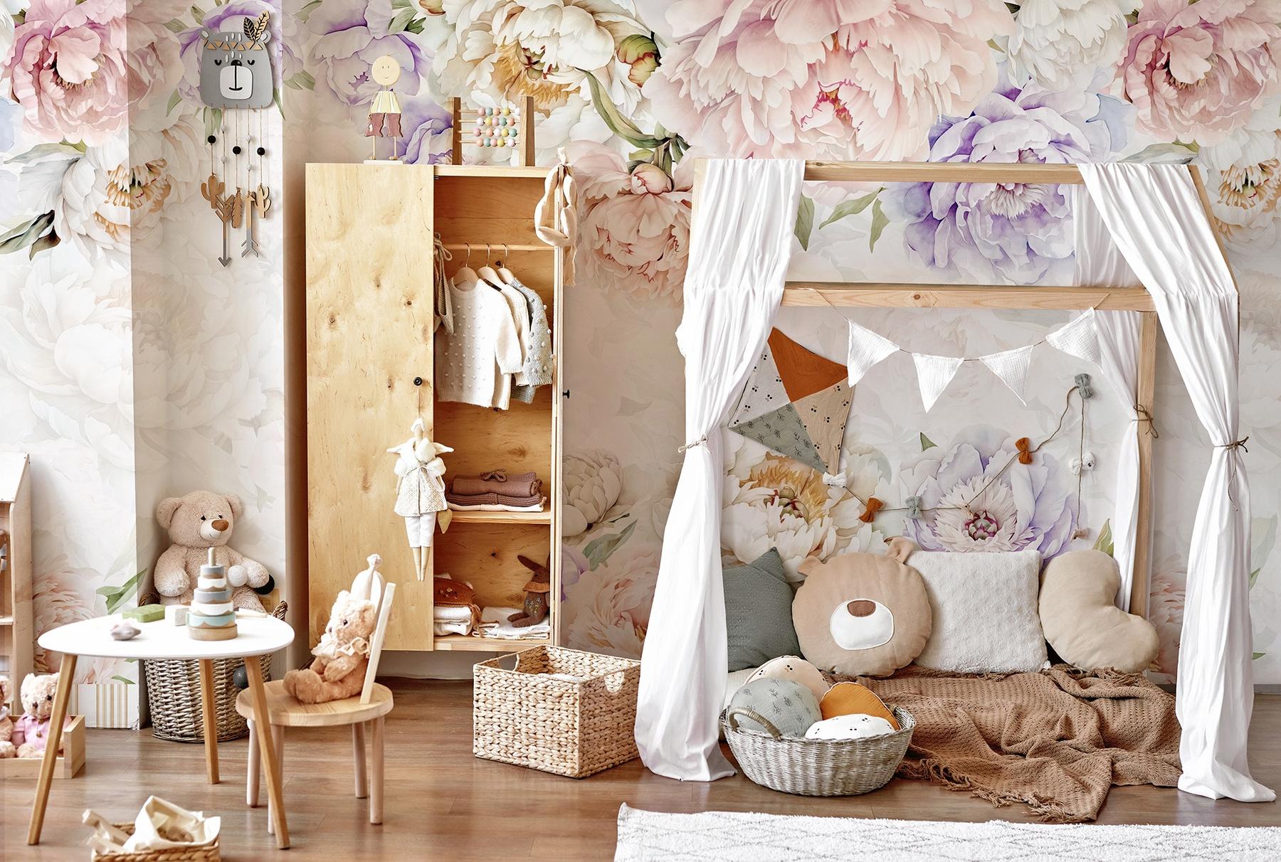 Elegant Pastel Peony Floral Wallpaper Mural