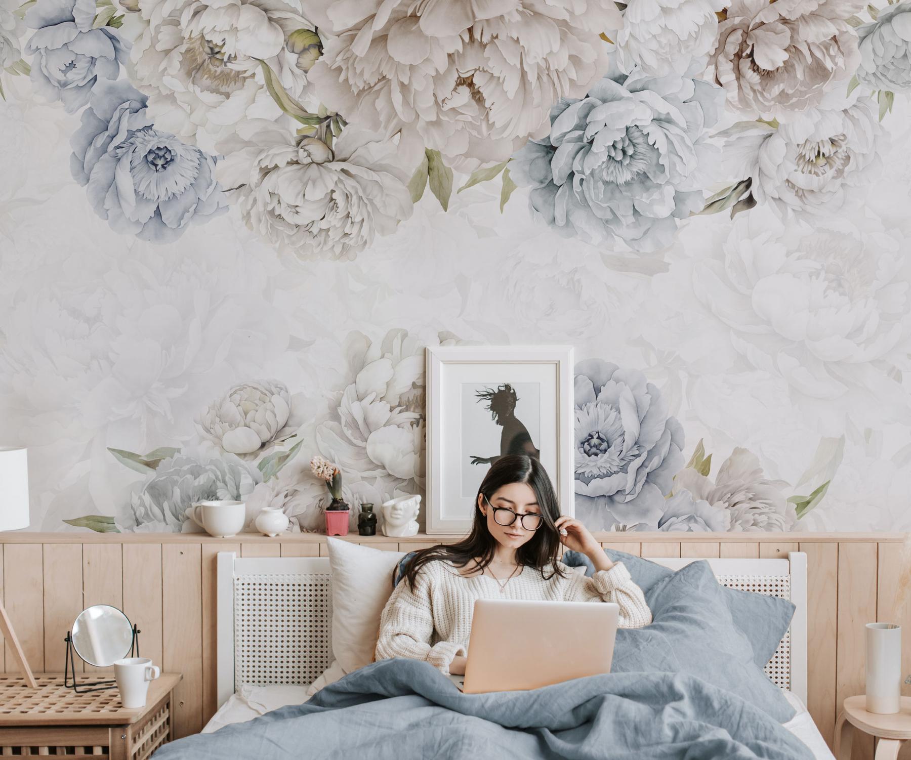 Elegant Pastel Peony Floral Wallpaper Mural
