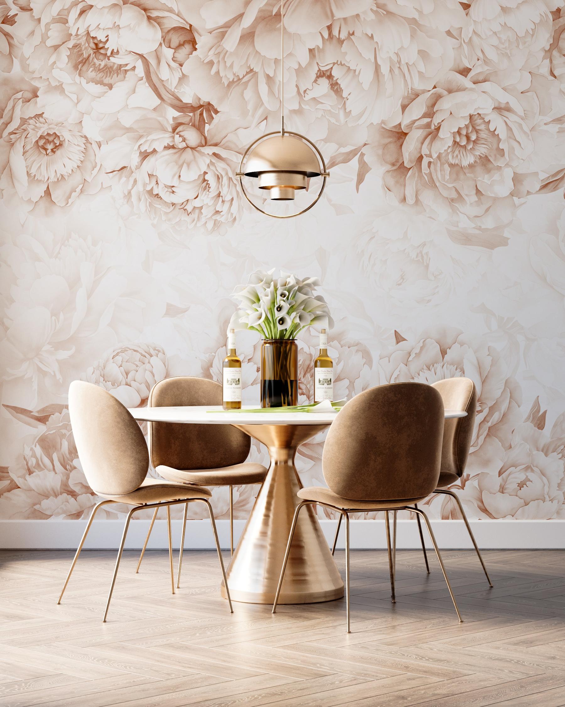 Elegant Pastel Peony Floral Wallpaper Mural 