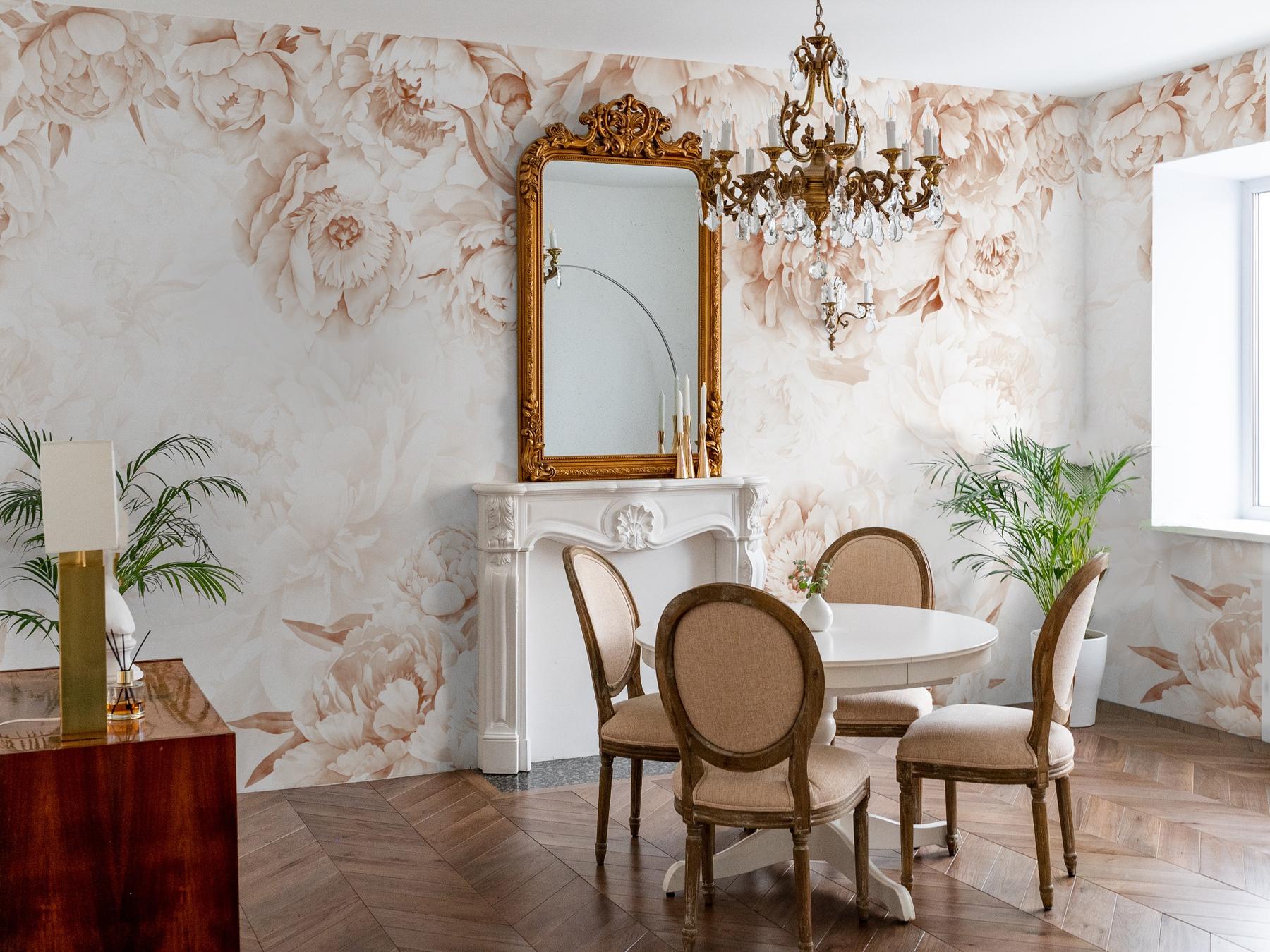 Elegant Pastel Peony Floral Wallpaper Mural 