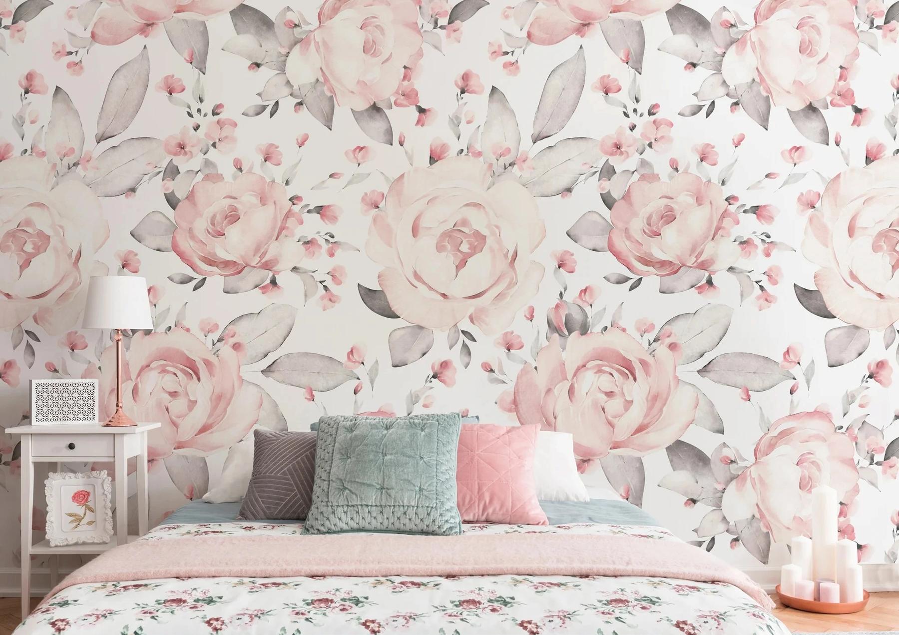 Kids Blush Floral Watercolor Peony Wall Mural