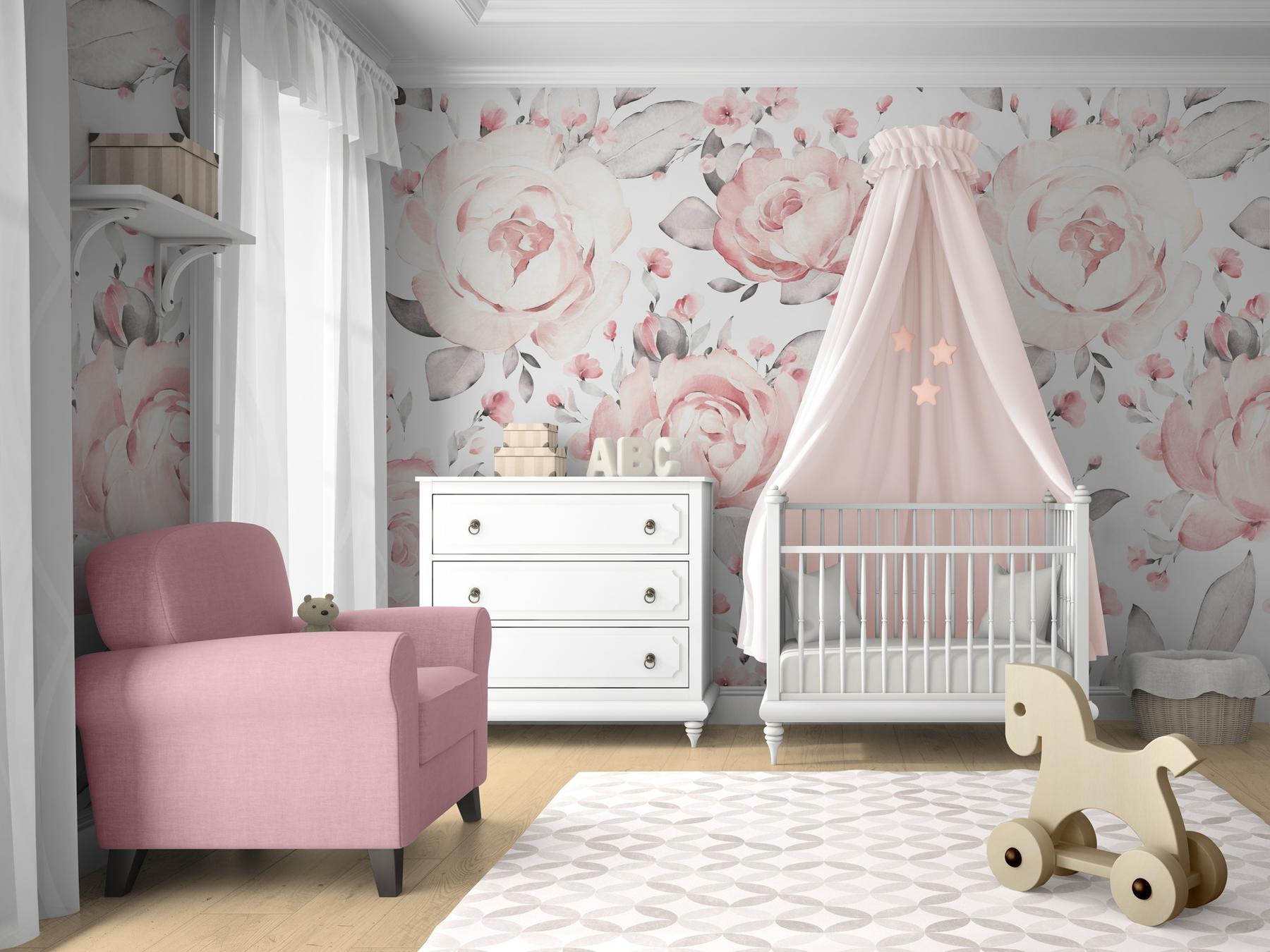 Kids Blush Floral Watercolor Peony Wall Mural