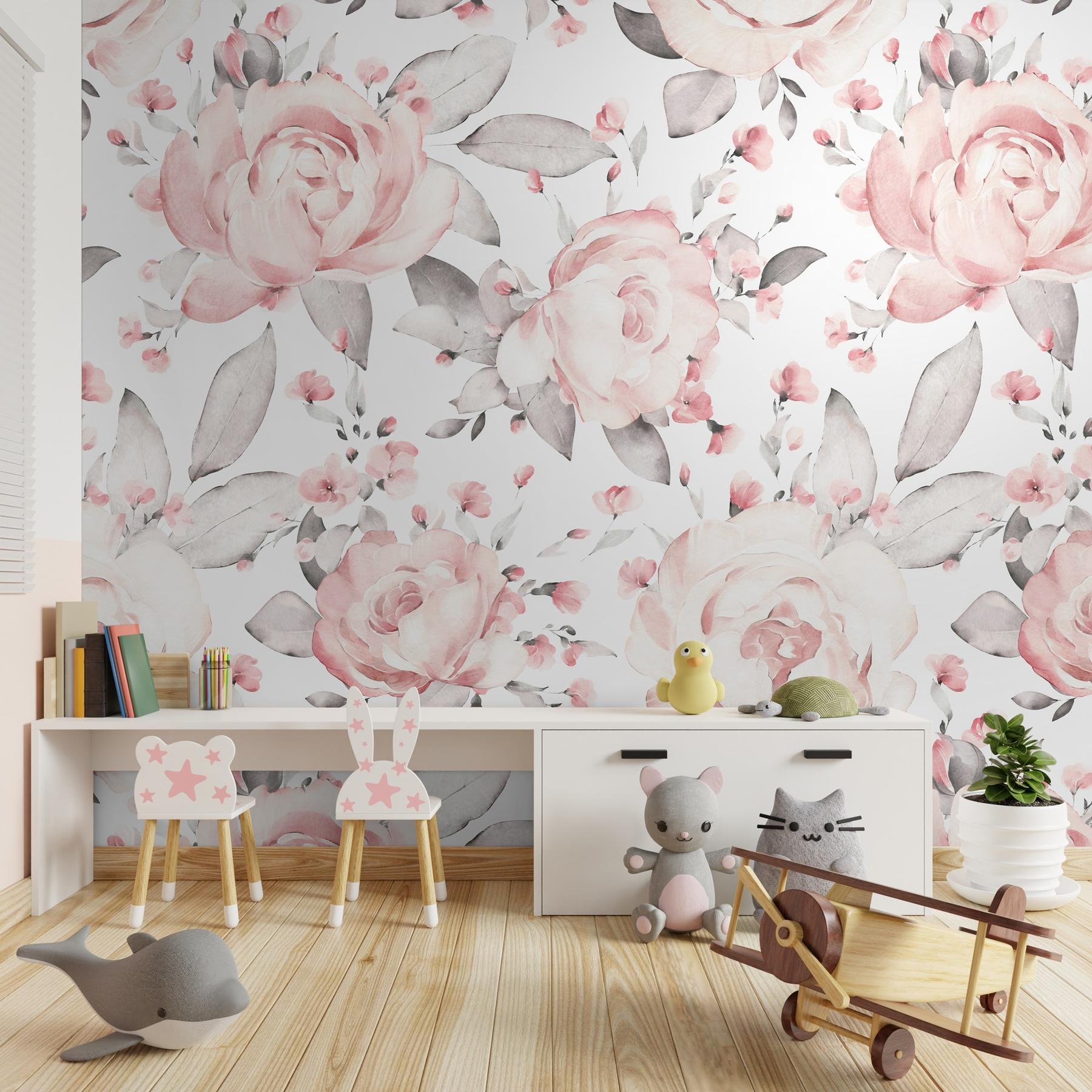 Kids Blush Floral Watercolor Peony Wall Mural