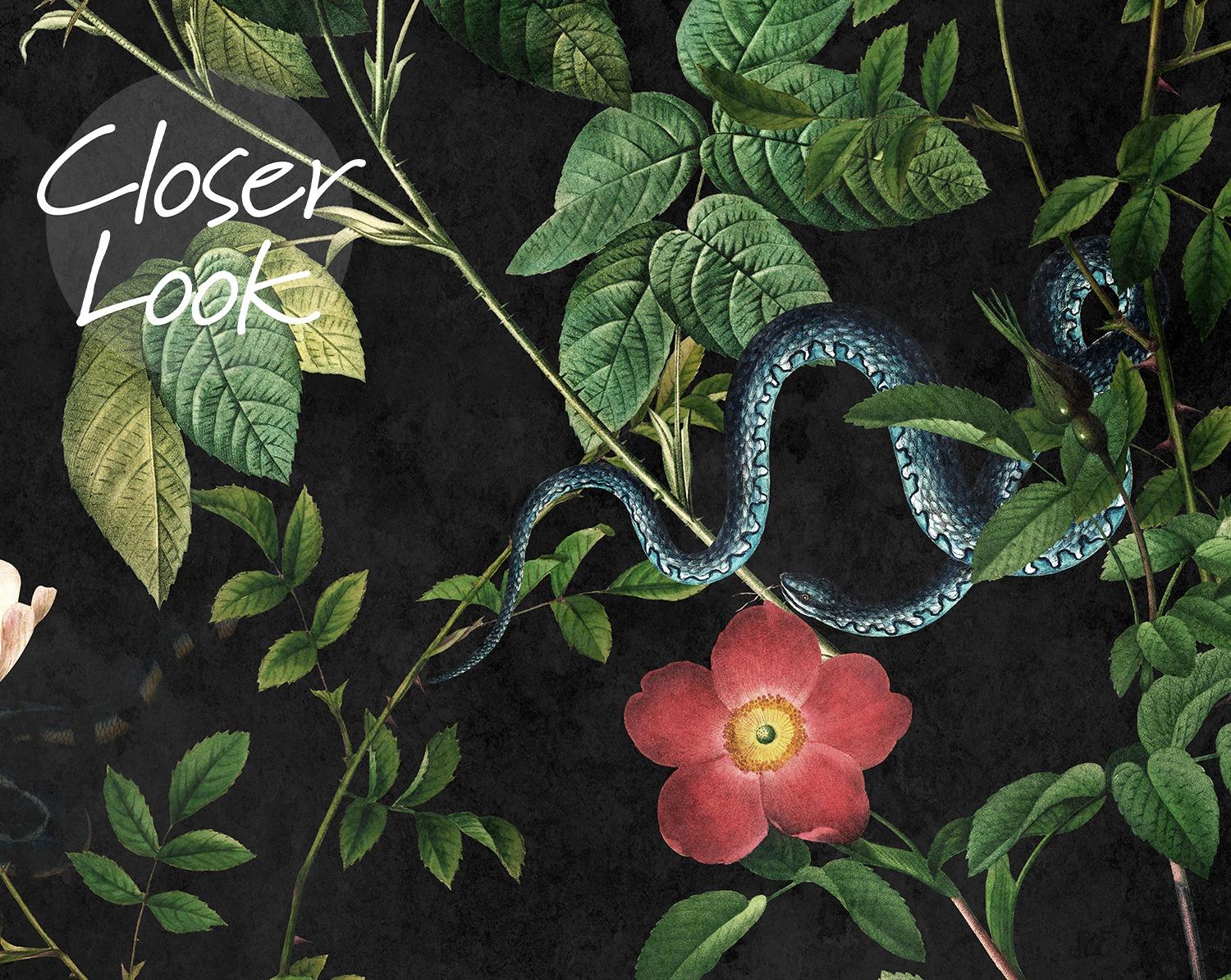 Vintage Botanical Floral Garden Dark Wallpaper Mural