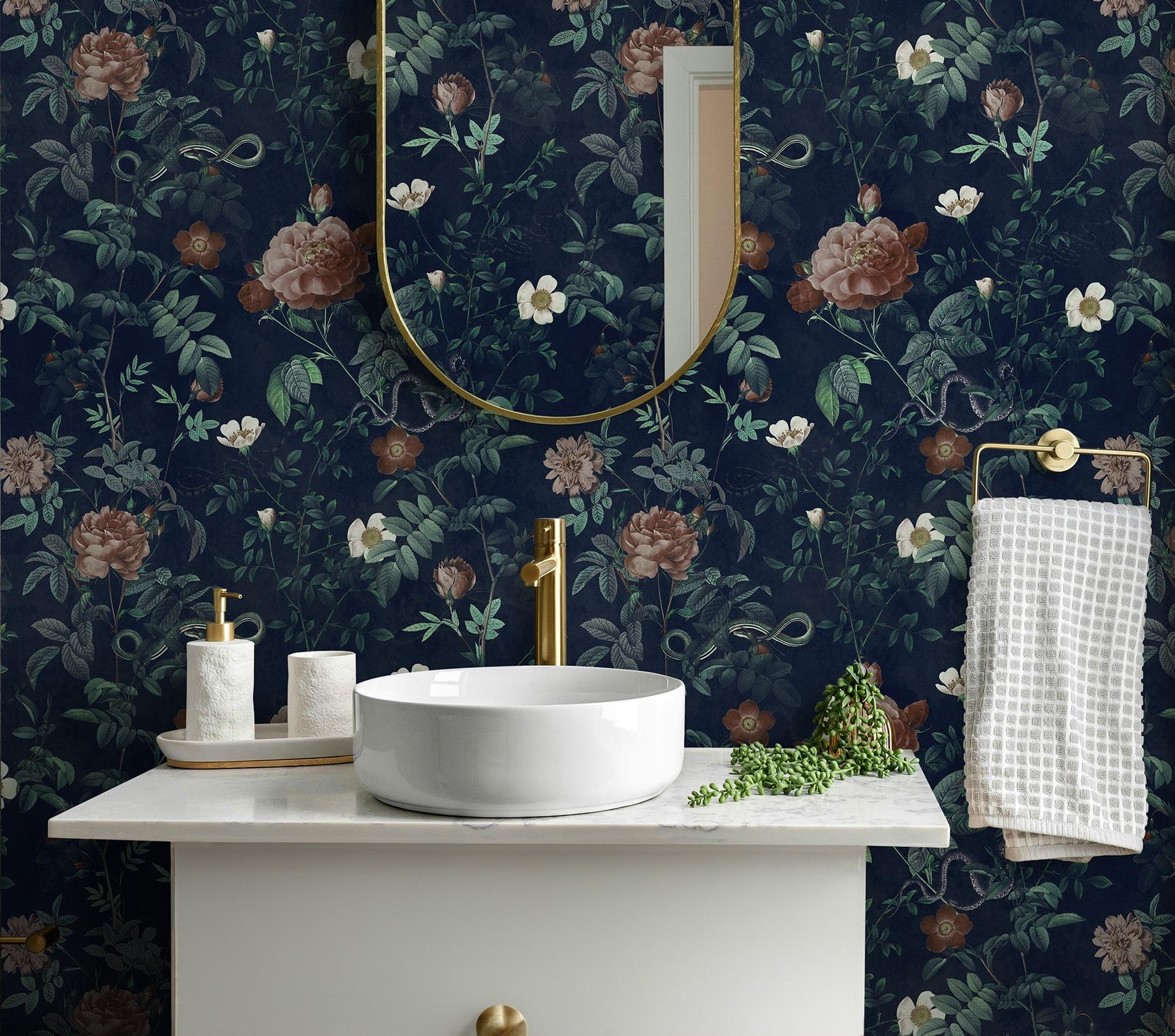 Vintage Botanical Floral Garden Dark Wallpaper Mural