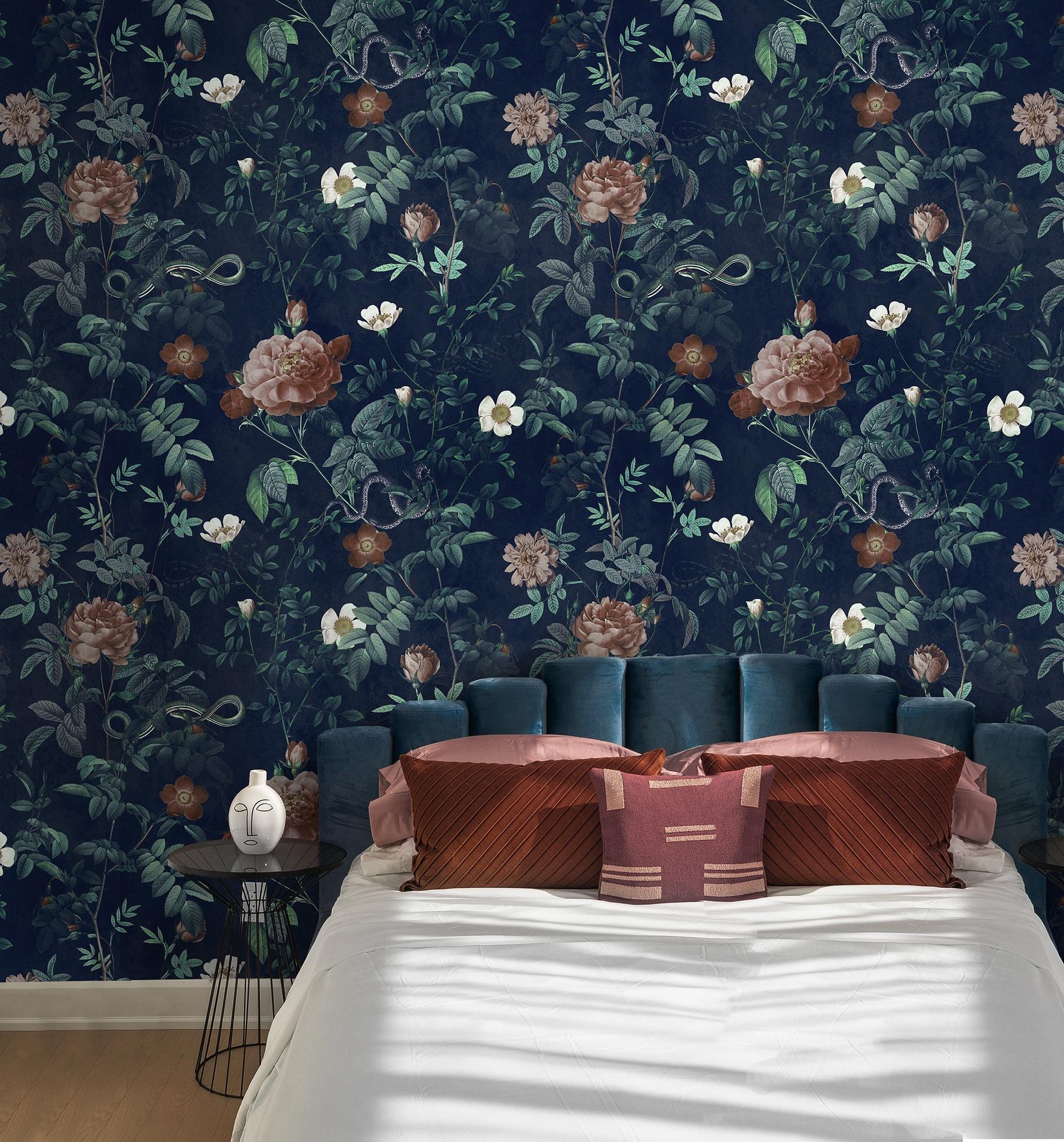 Vintage Botanical Floral Garden Dark Wallpaper Mural