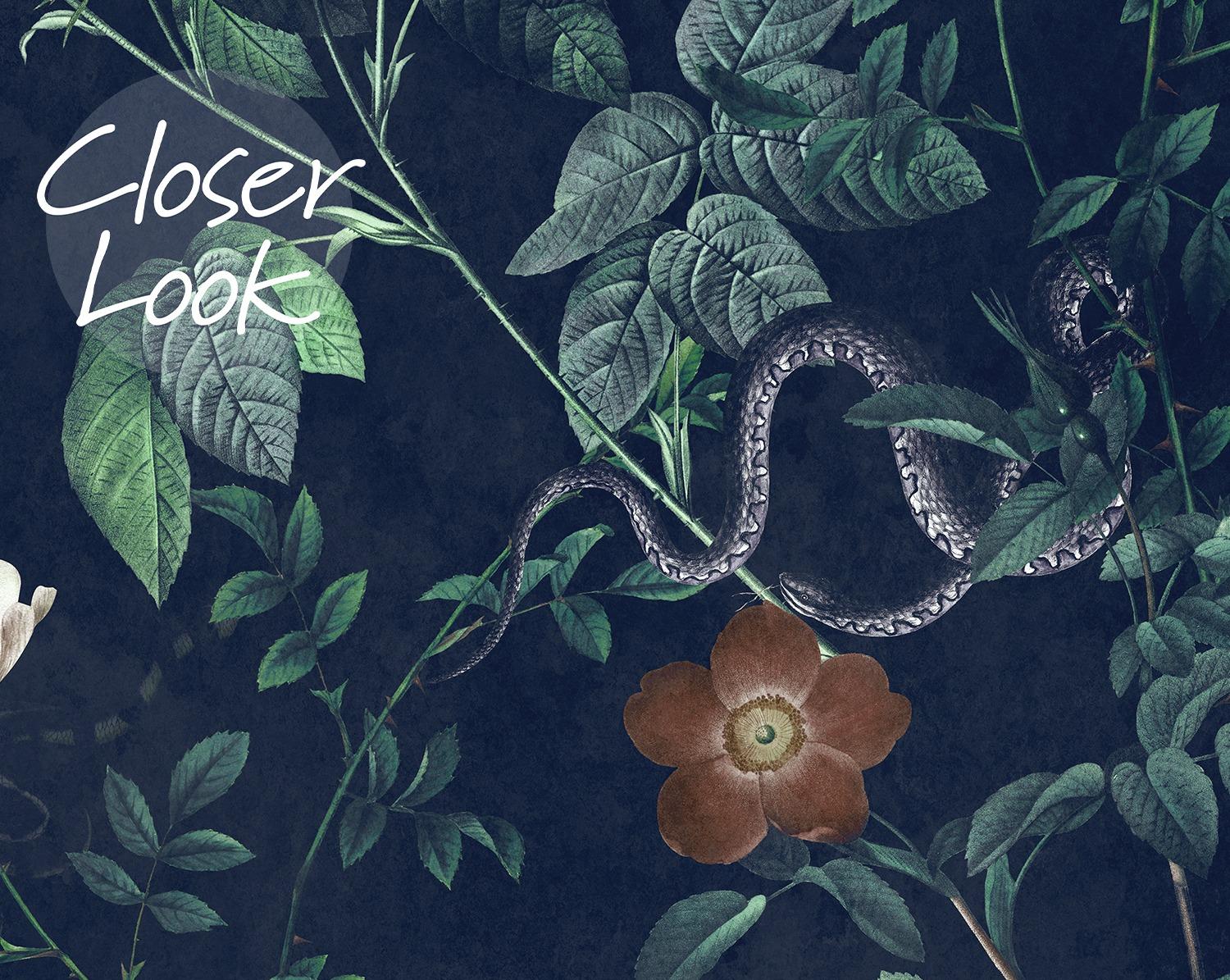 Vintage Botanical Floral Garden Dark Wallpaper Mural