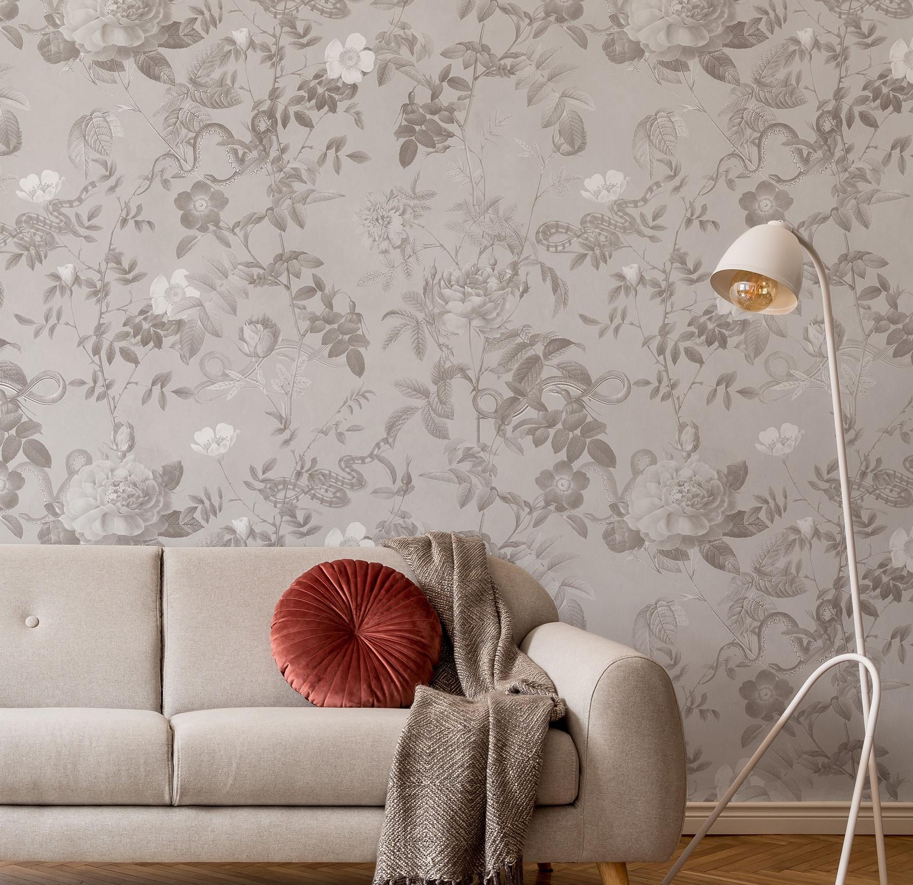 Vintage Botanical Floral Garden Dark Wallpaper Mural