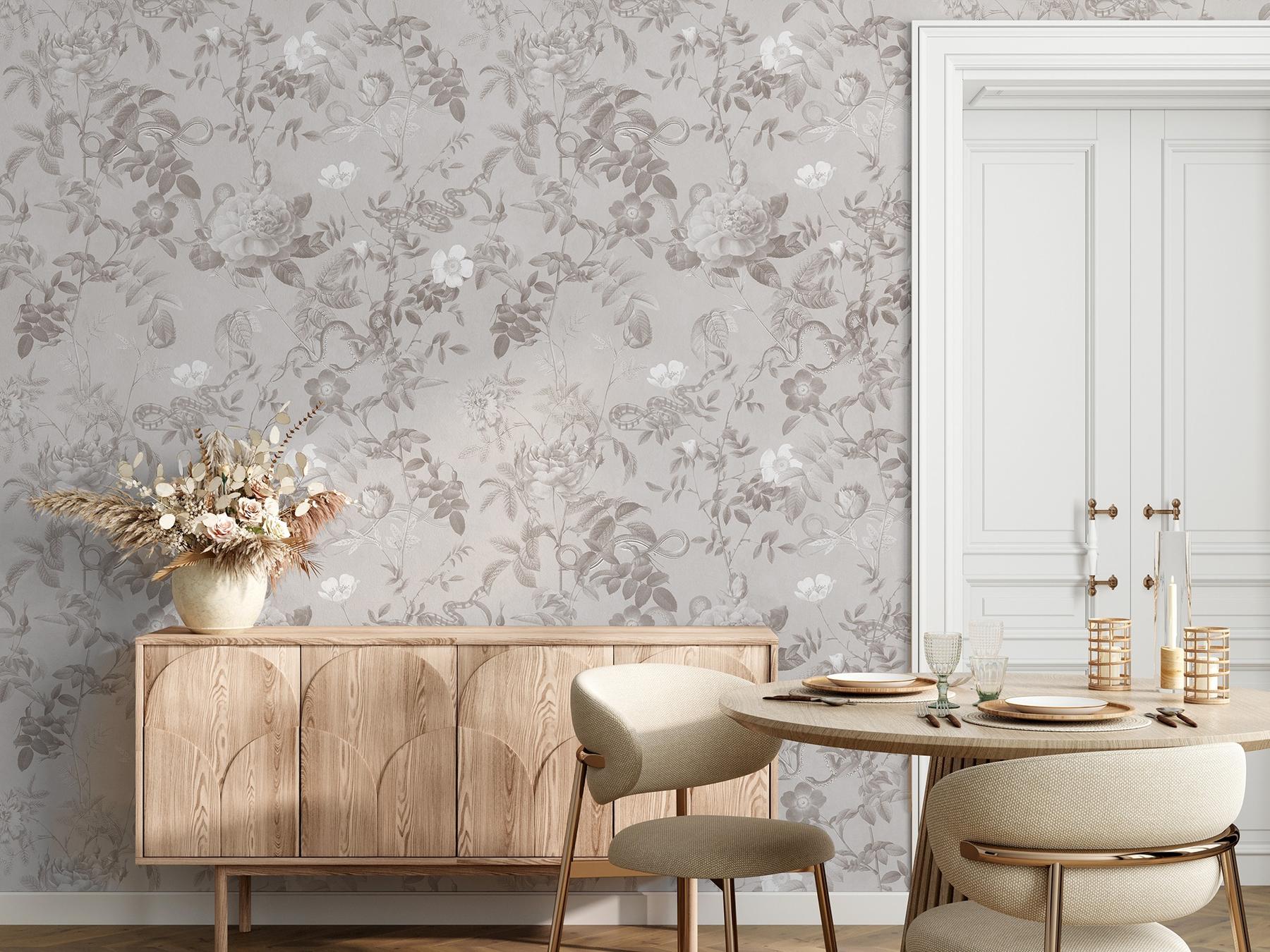 Vintage Botanical Floral Garden Dark Wallpaper Mural