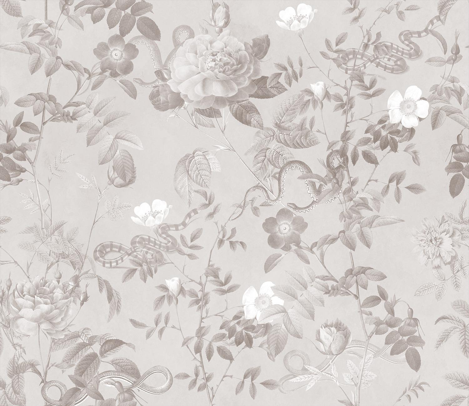 Vintage Botanical Floral Garden Dark Wallpaper Mural