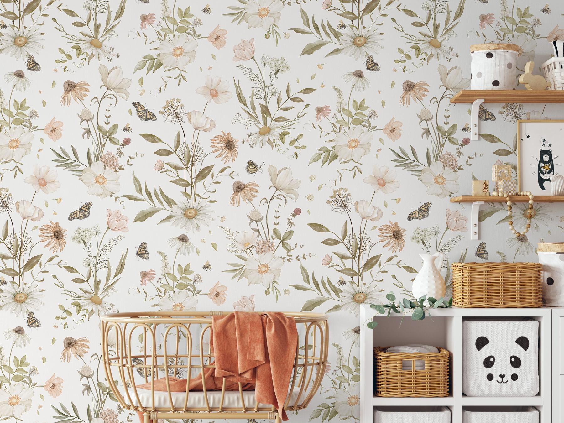 Kids Botanical Garden Wildflower Pattern Wallpaper Mural