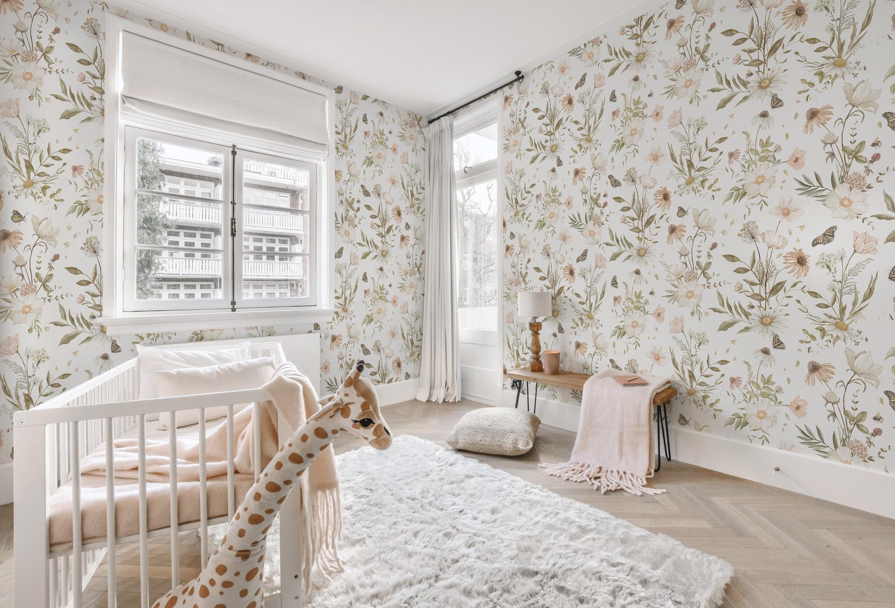 Kids Botanical Garden Wildflower Pattern Wallpaper Mural