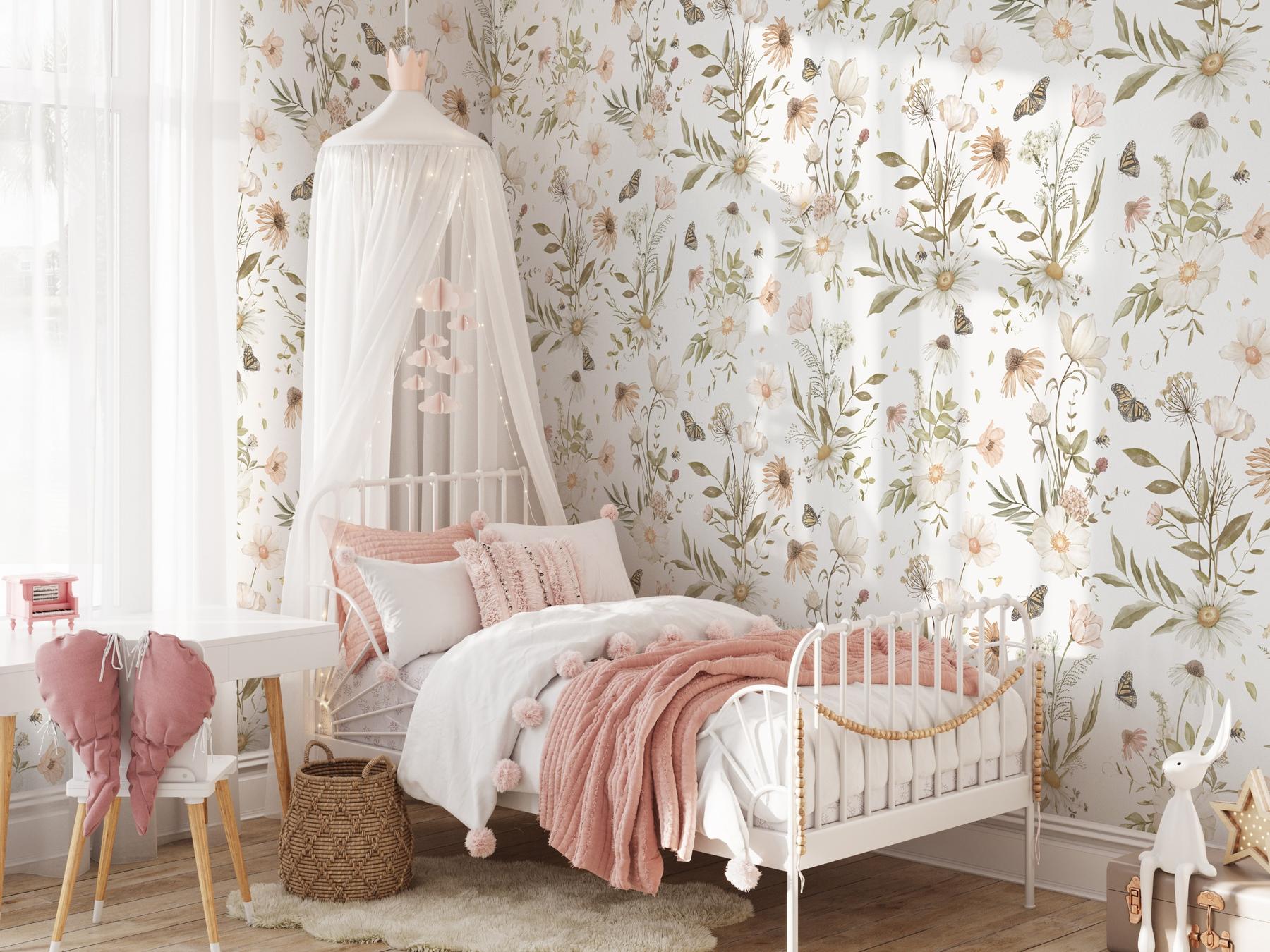 Kids Botanical Garden Wildflower Pattern Wallpaper Mural