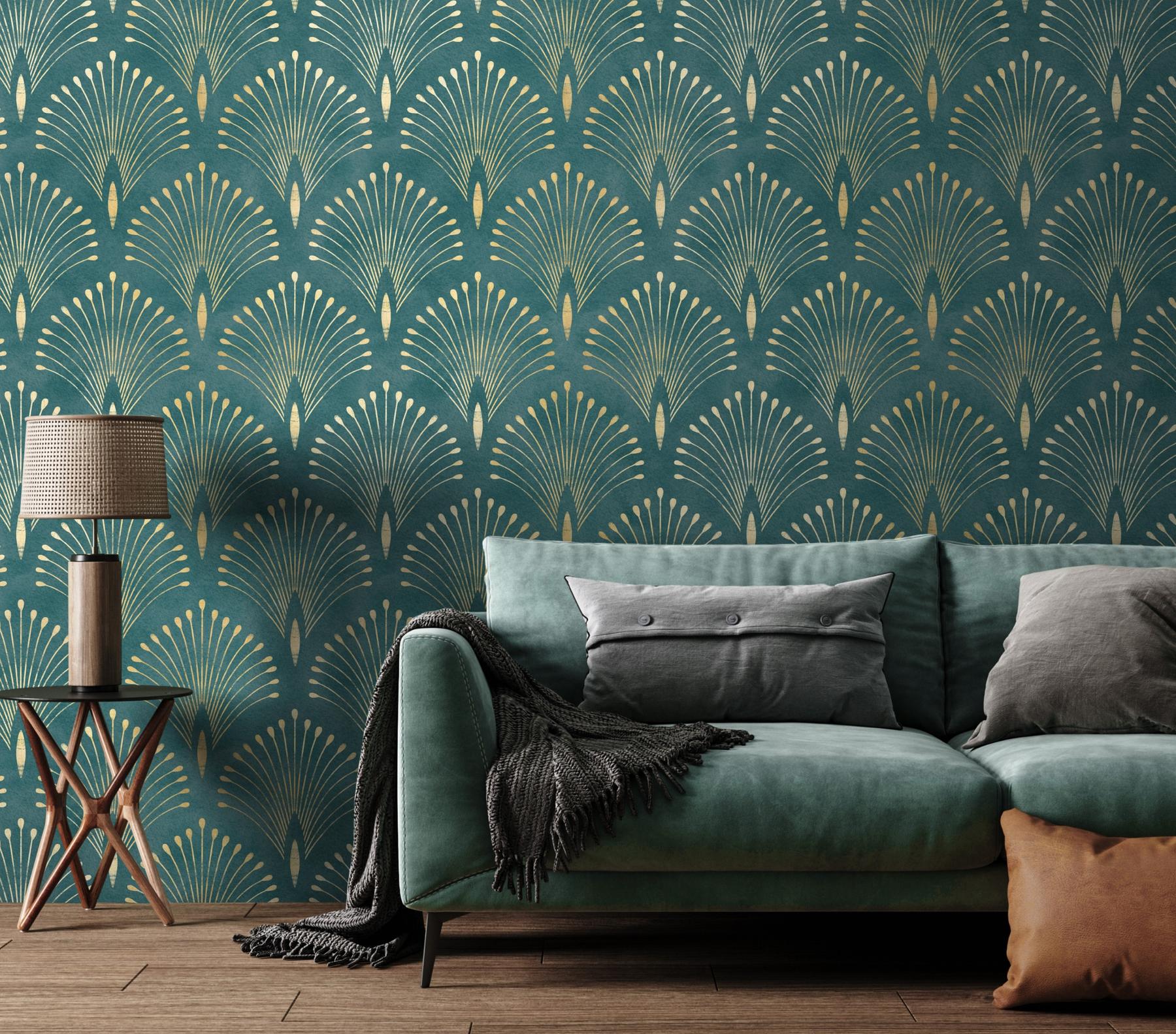 Art Deco Style Fan Pattern Wallpaper Mural