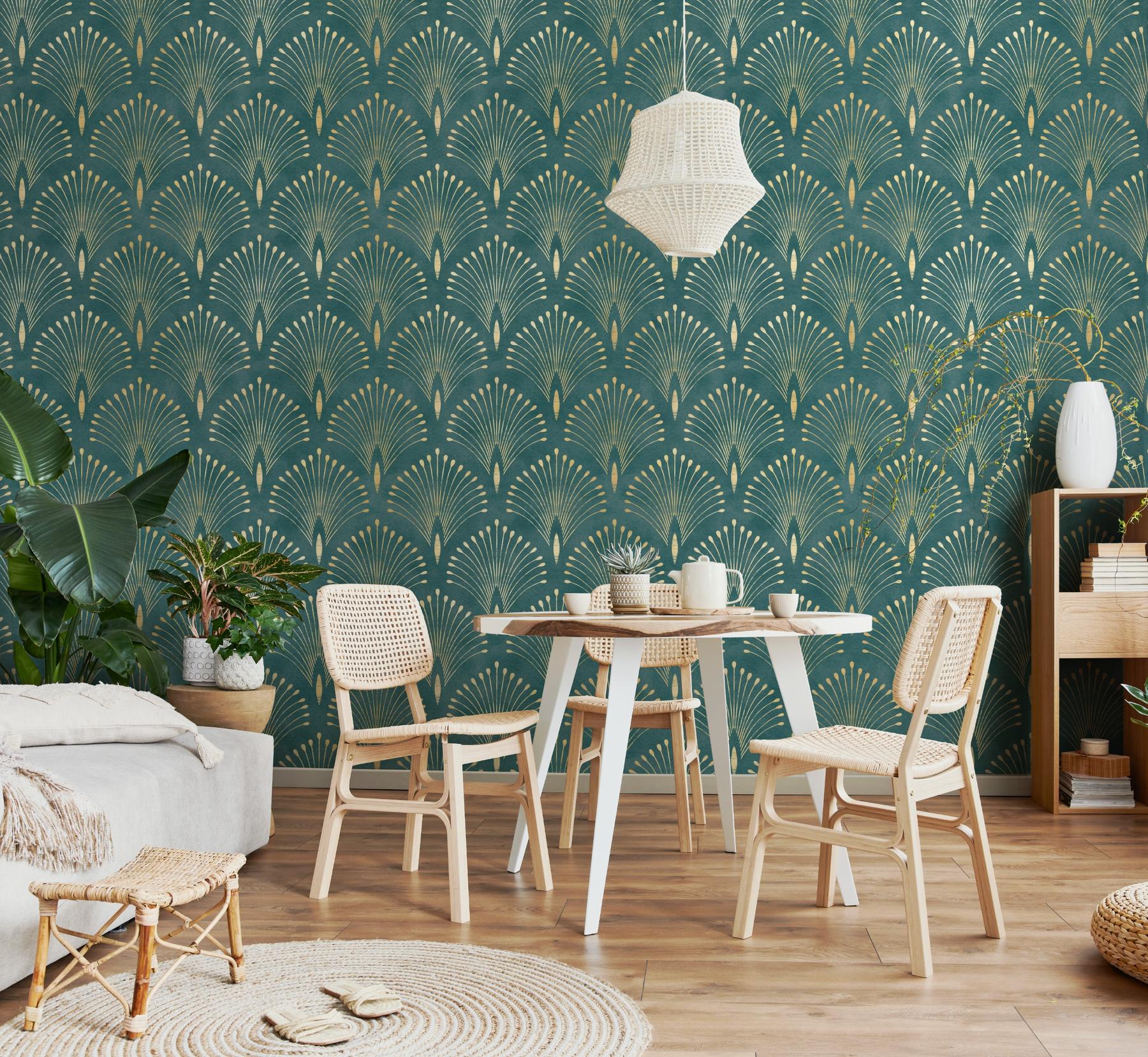 Art Deco Style Fan Pattern Wallpaper Mural
