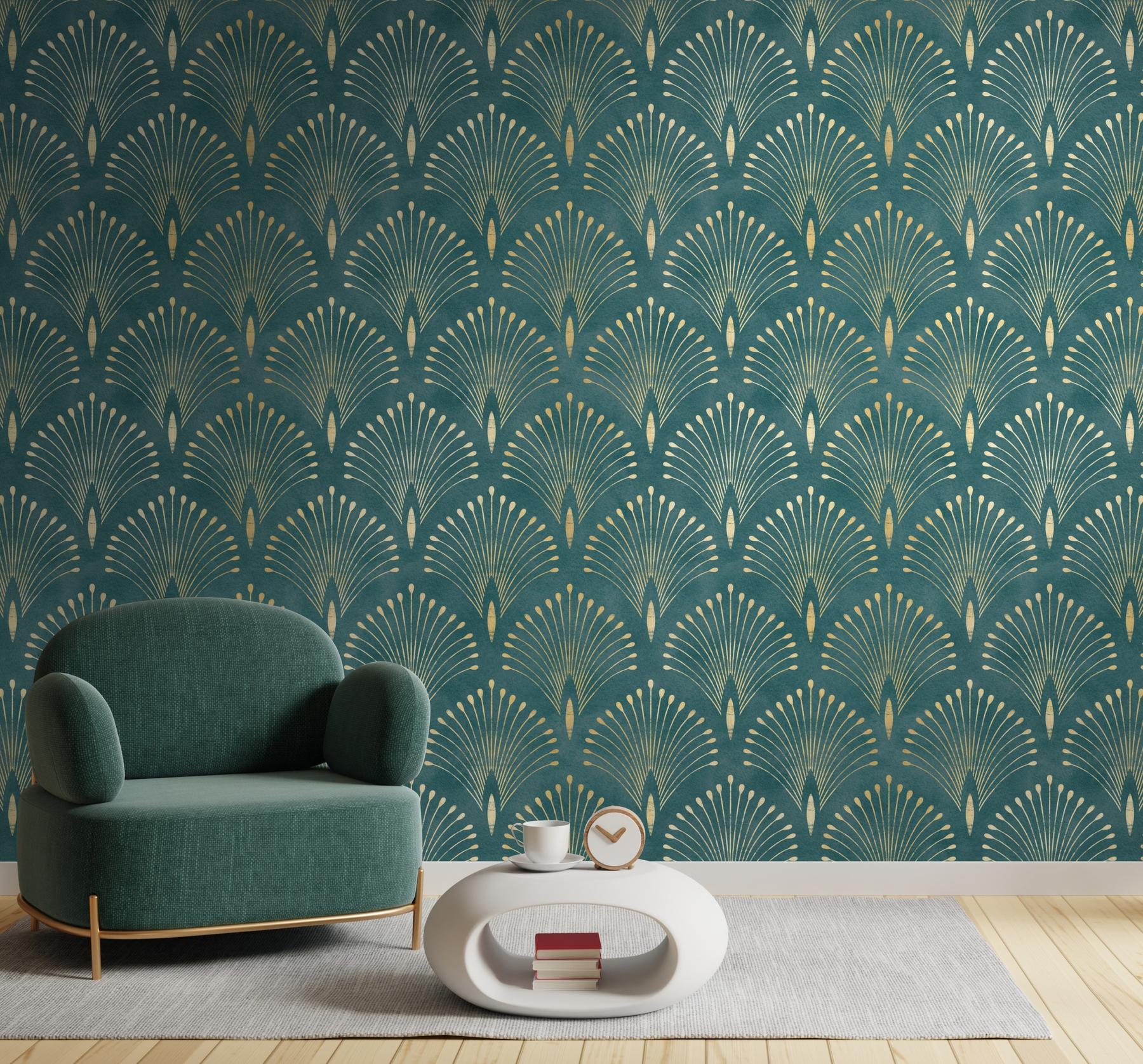 Art Deco Style Fan Pattern Wallpaper Mural