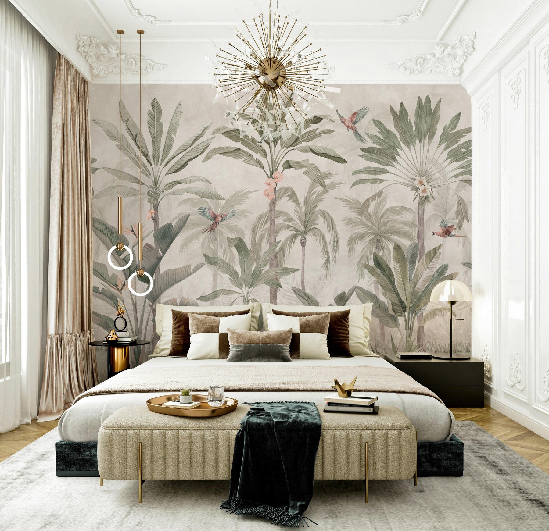Tropical Palm Trees and Parrots Wallpaper Mural