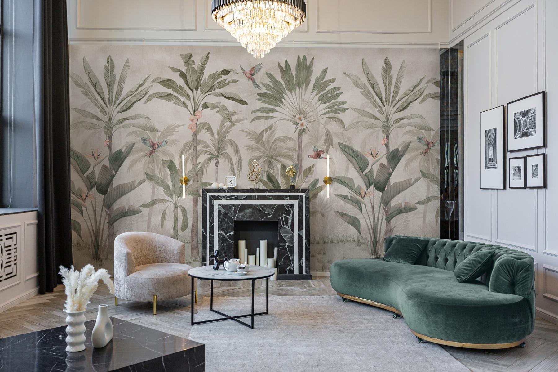 Tropical Palm Trees and Parrots Wallpaper Mural