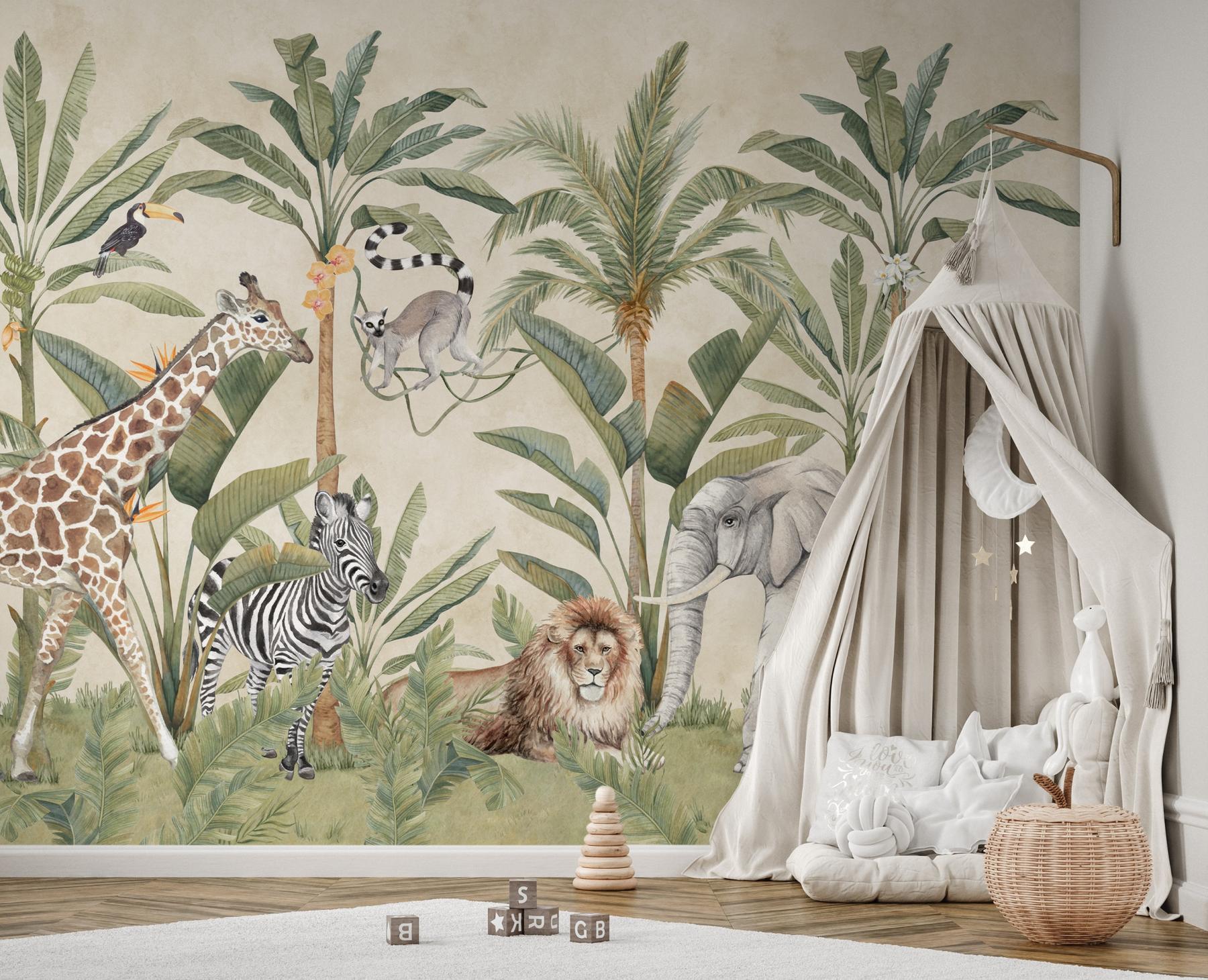 Kids Safari Animals Jungle Scene Wallpaper Mural