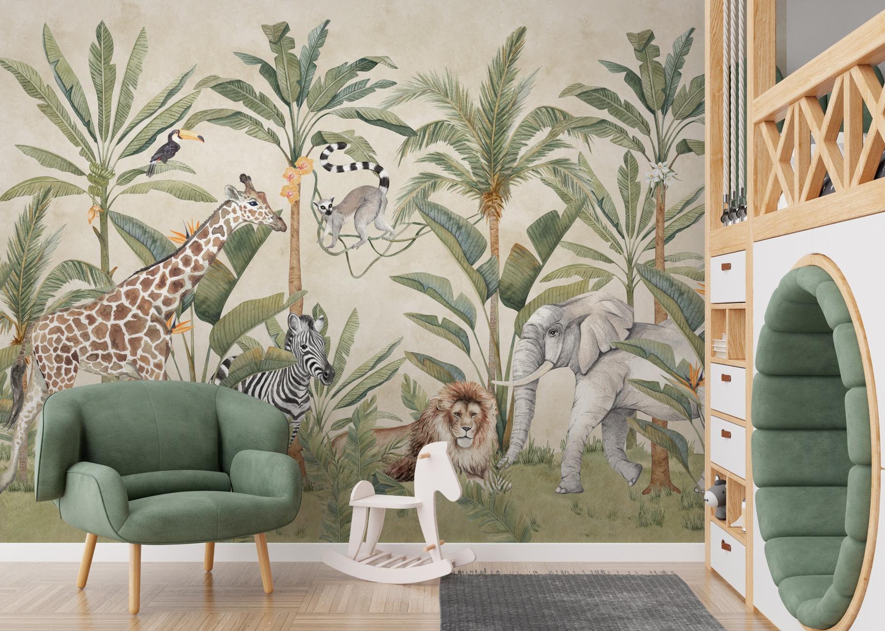 Kids Safari Animals Jungle Scene Wallpaper Mural