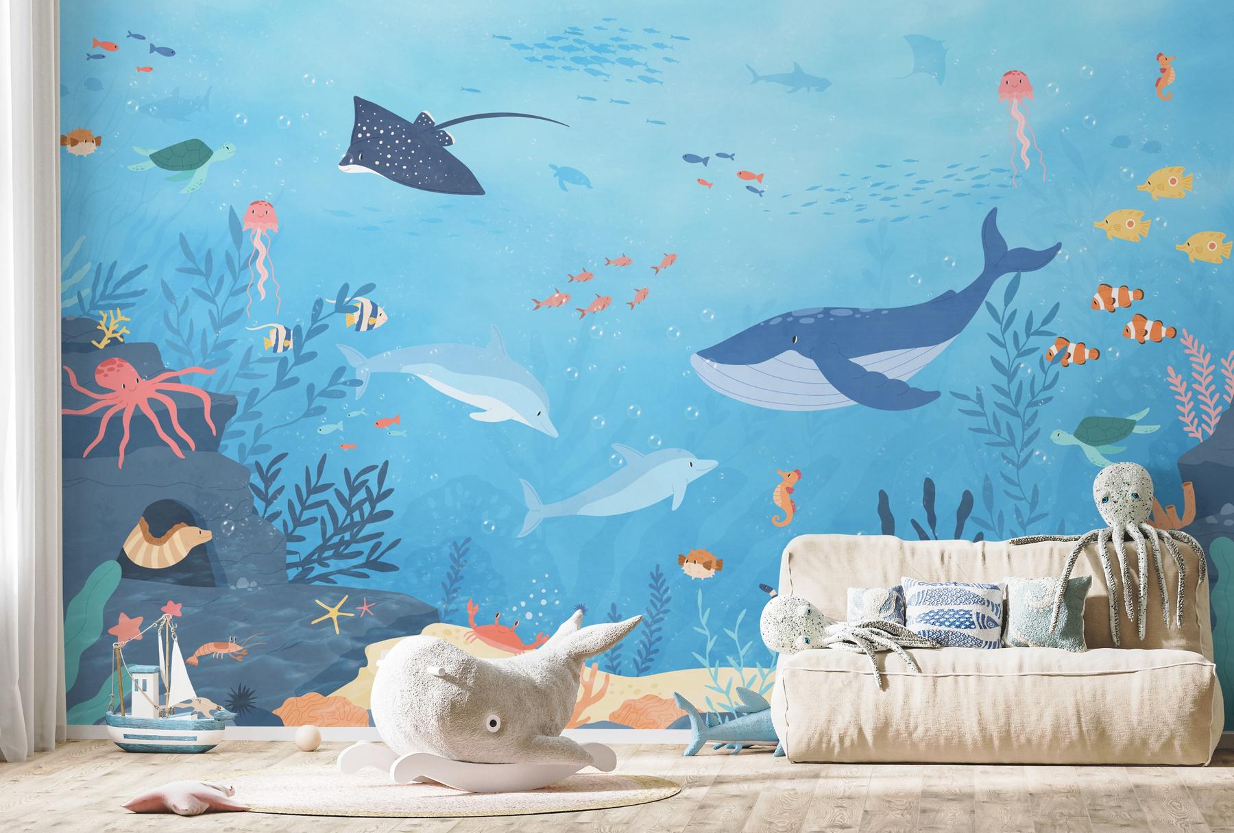 Kids Underwater Animals and Coral Reef Wallpaper Mural