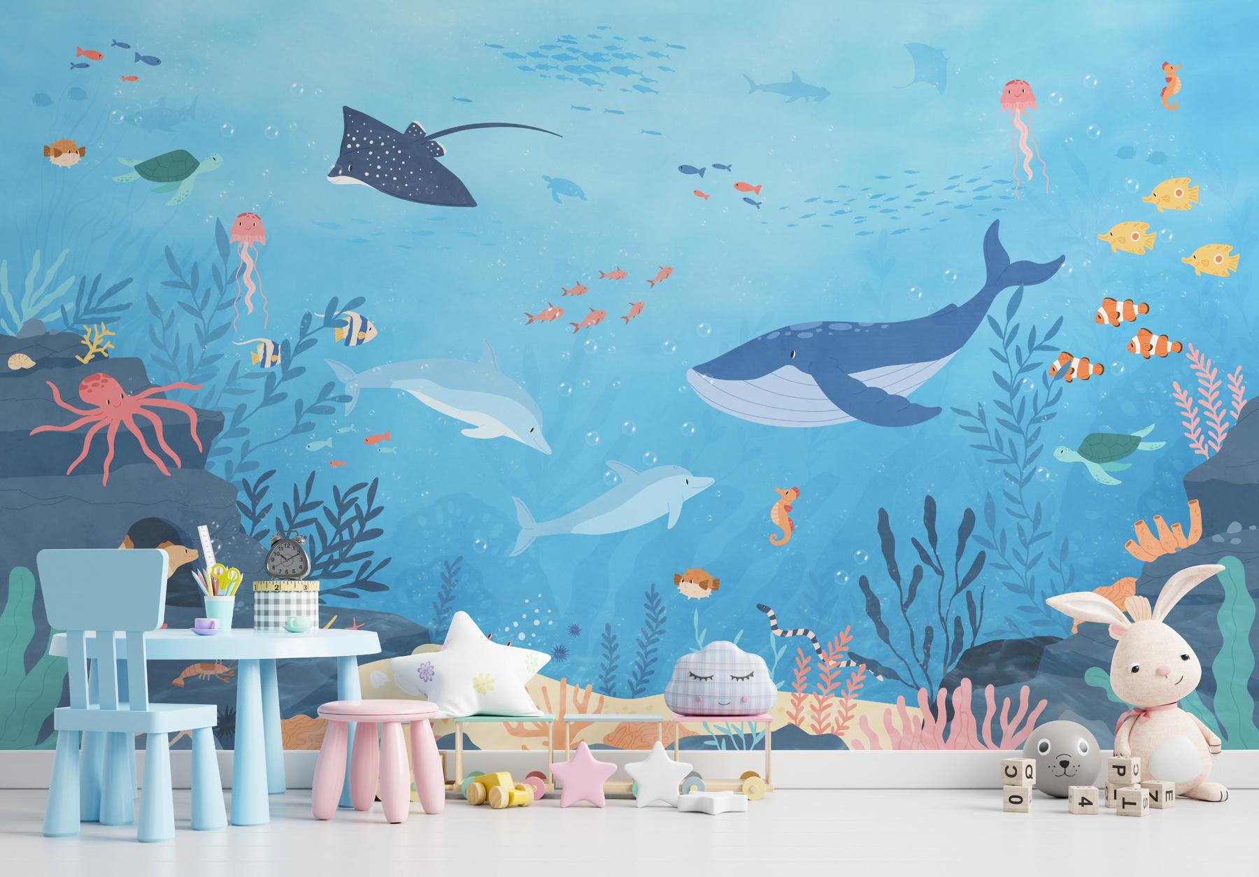 Kids Underwater Animals and Coral Reef Wallpaper Mural