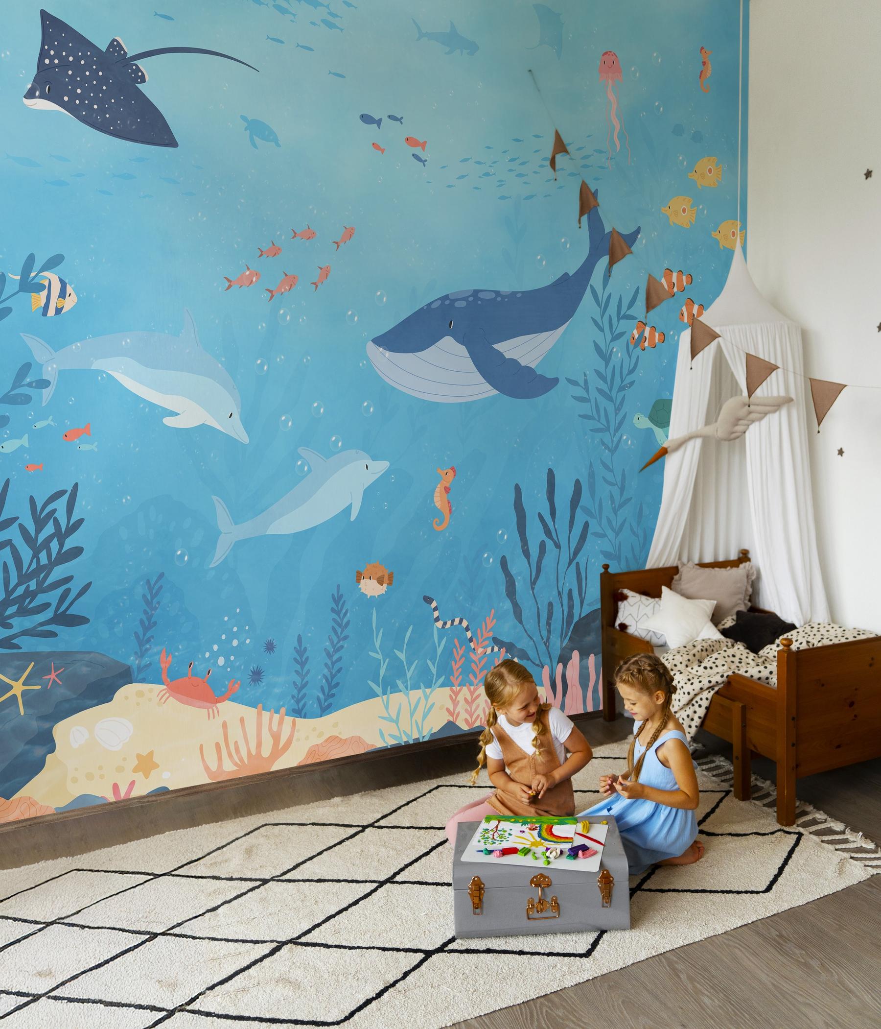 Kids Underwater Animals and Coral Reef Wallpaper Mural