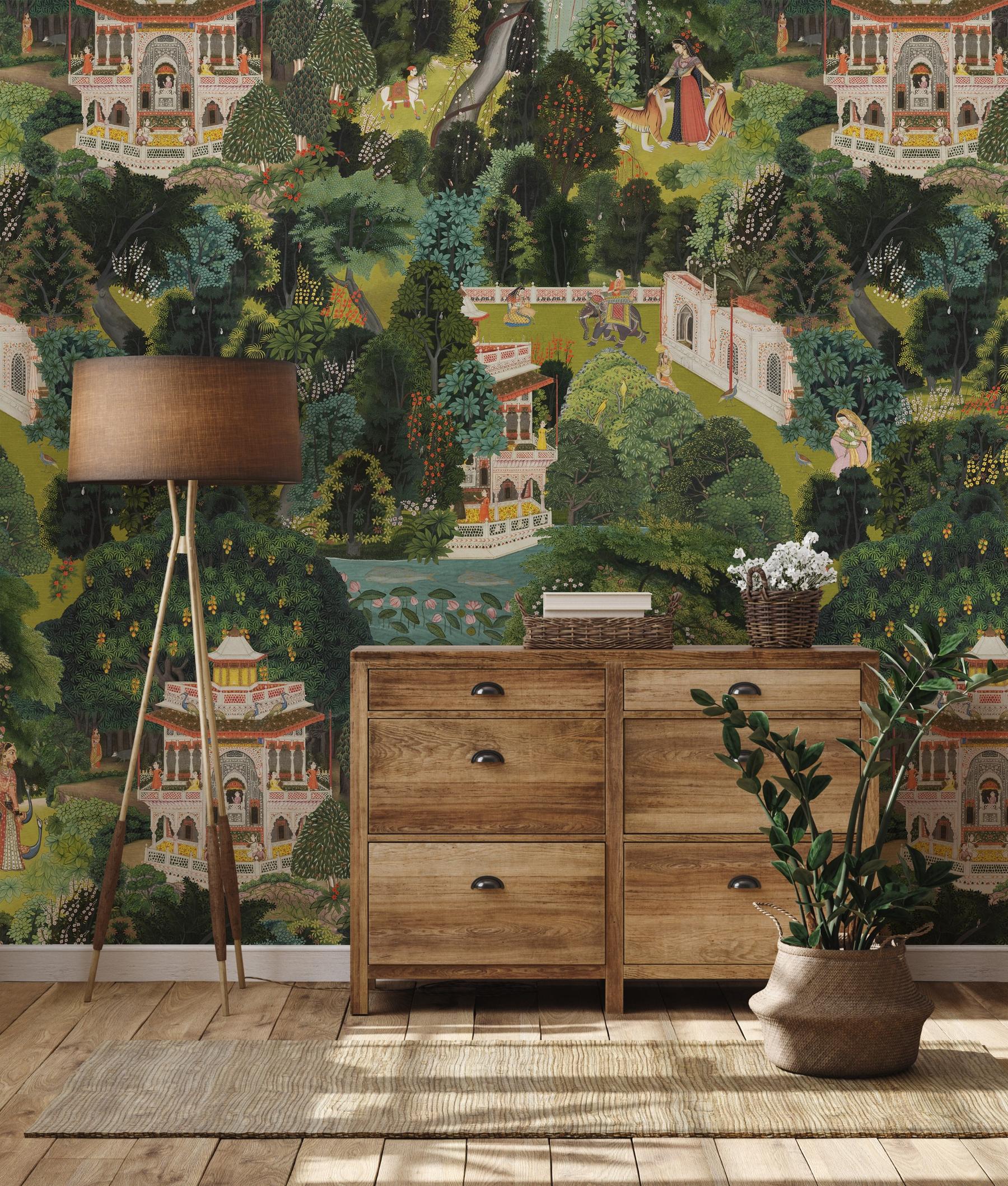 Indian Traditional Garden Art Wallpaper Mural