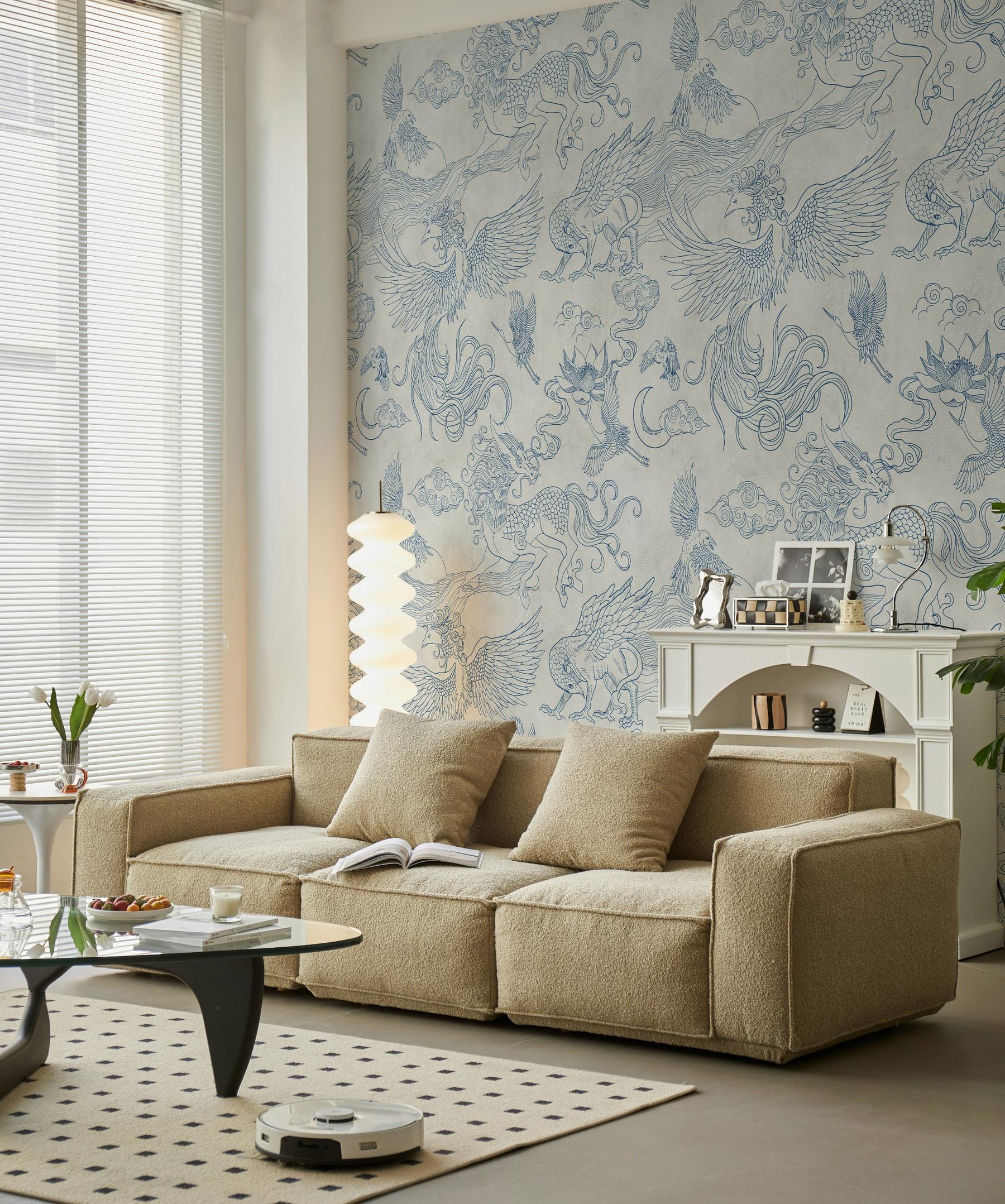 Elegant Phoenix and Dragon Wallpaper Mural