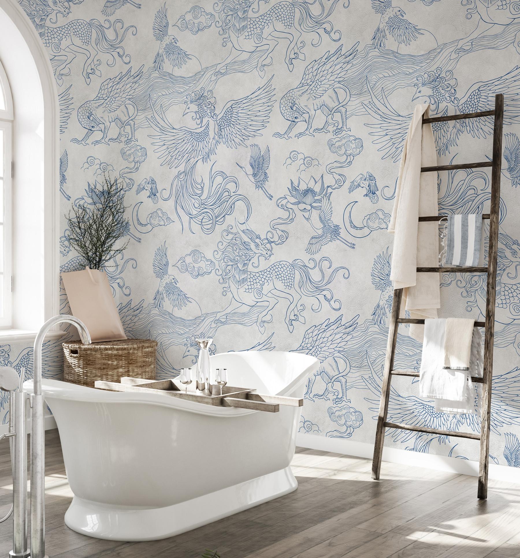 Elegant Phoenix and Dragon Wallpaper Mural