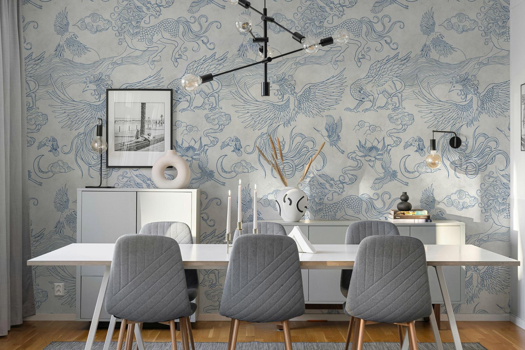 Elegant Phoenix and Dragon Wallpaper Mural