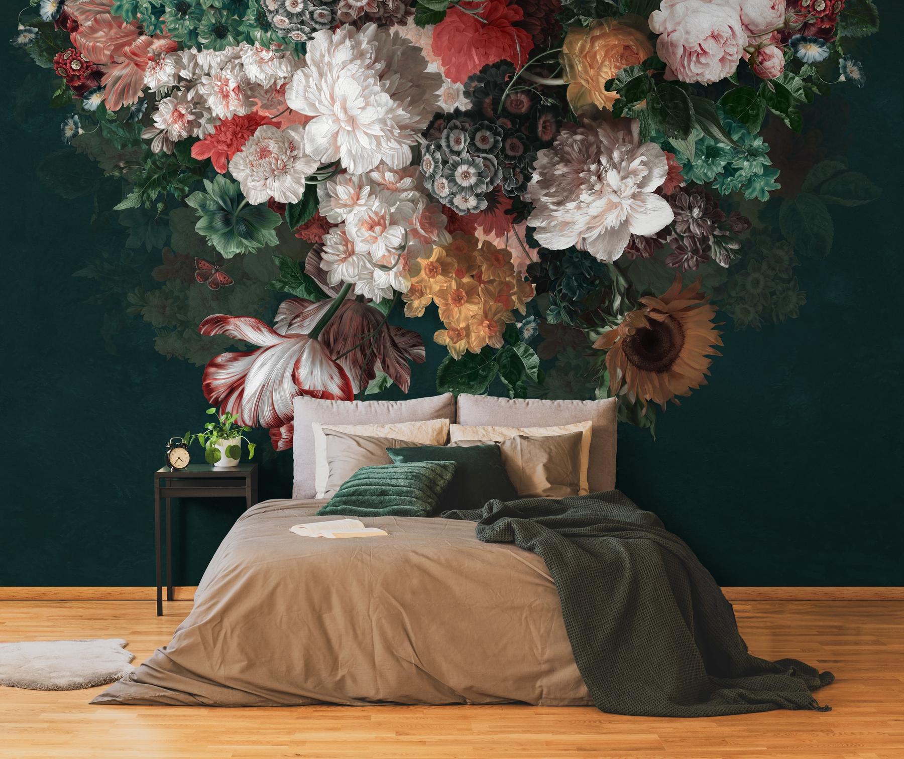 Enchanted Dark Dutch Floral Bouquet Wallpaper Mural