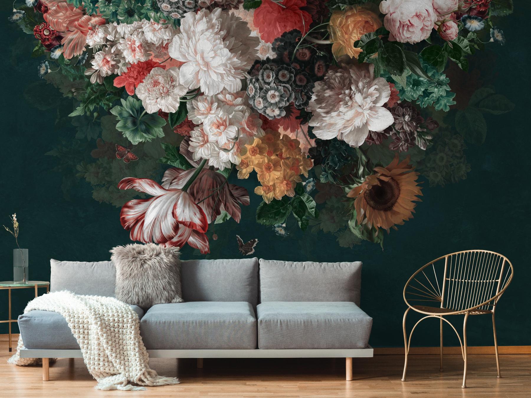 Enchanted Dark Dutch Floral Bouquet Wallpaper Mural