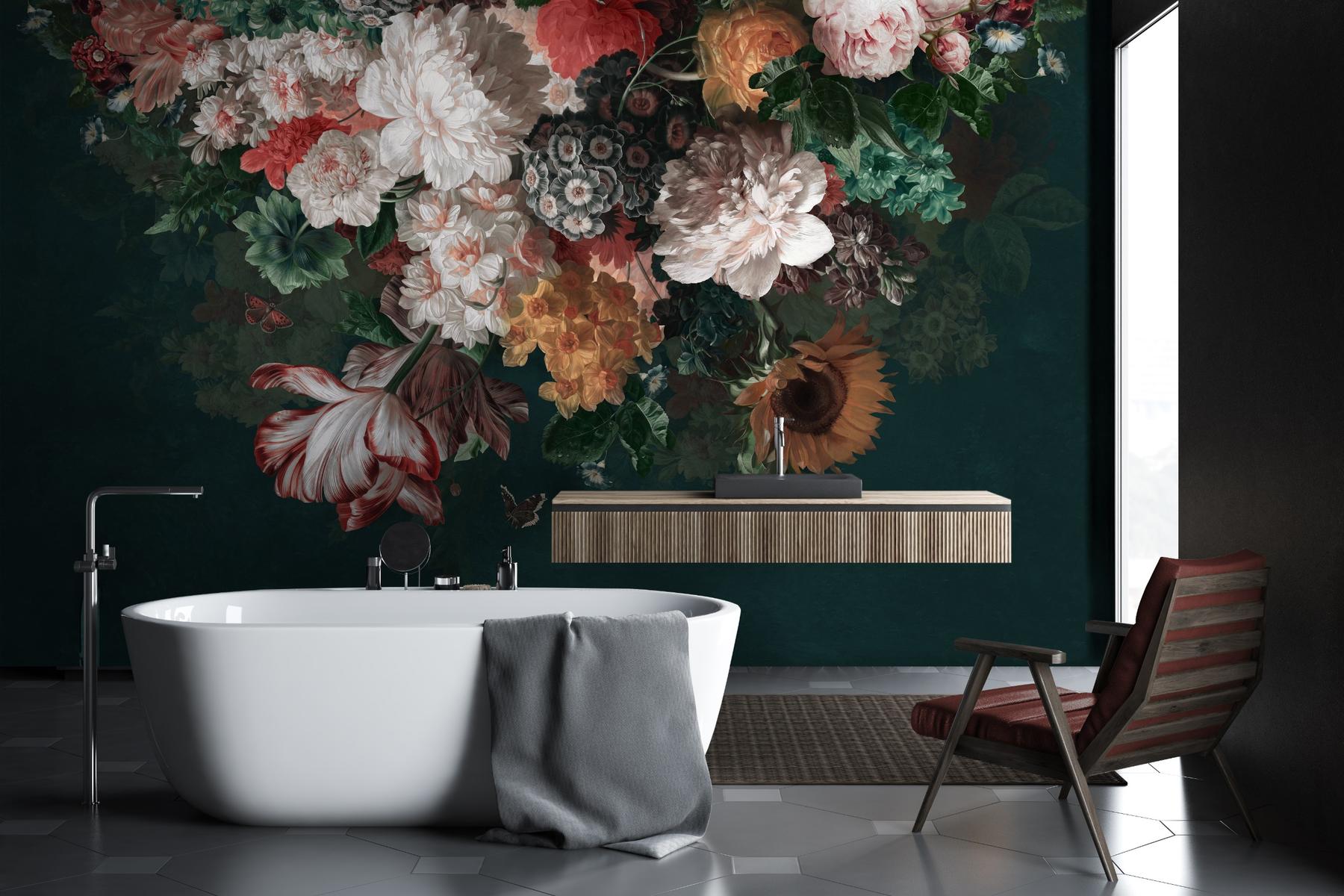 Enchanted Dark Dutch Floral Bouquet Wallpaper Mural