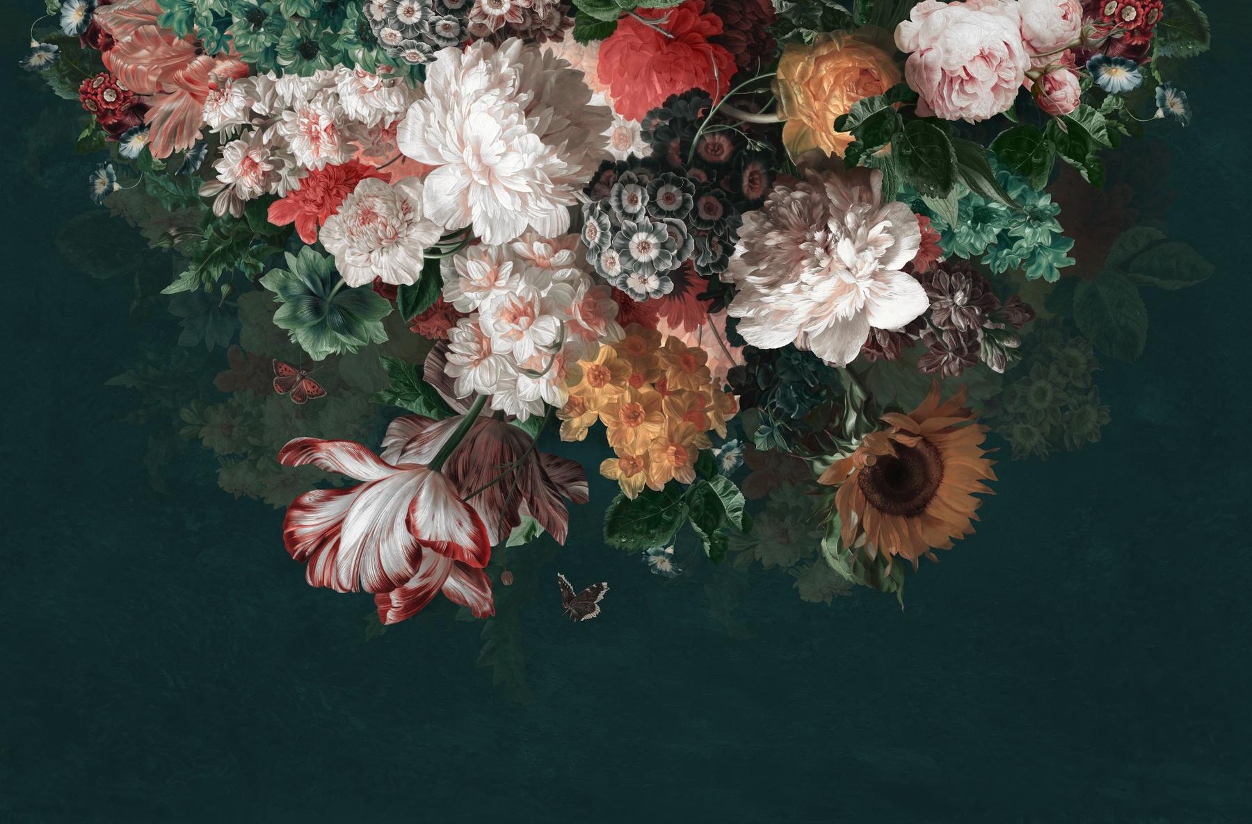 Enchanted Dark Dutch Floral Bouquet Wallpaper Mural