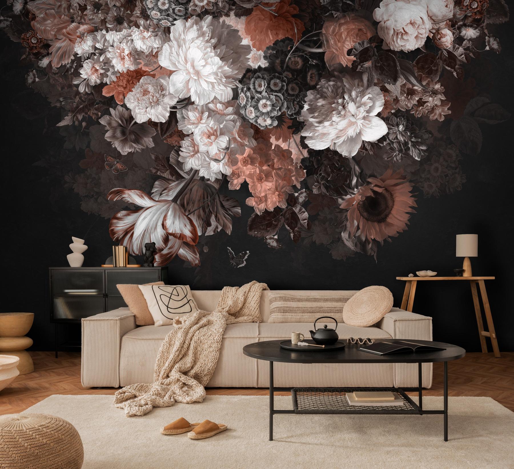 Enchanted Dark Dutch Floral Bouquet Wallpaper Mural