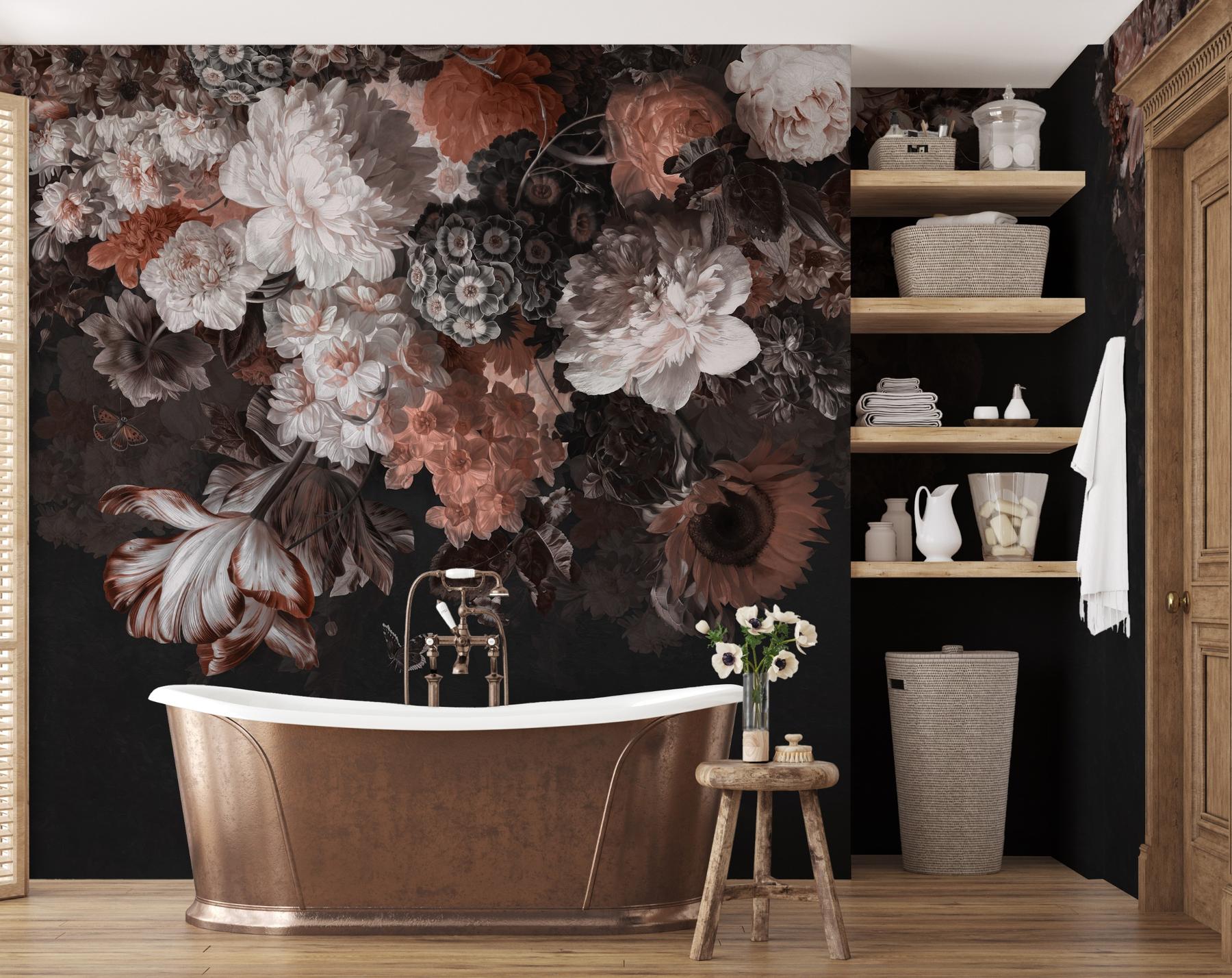 Enchanted Dark Dutch Floral Bouquet Wallpaper Mural
