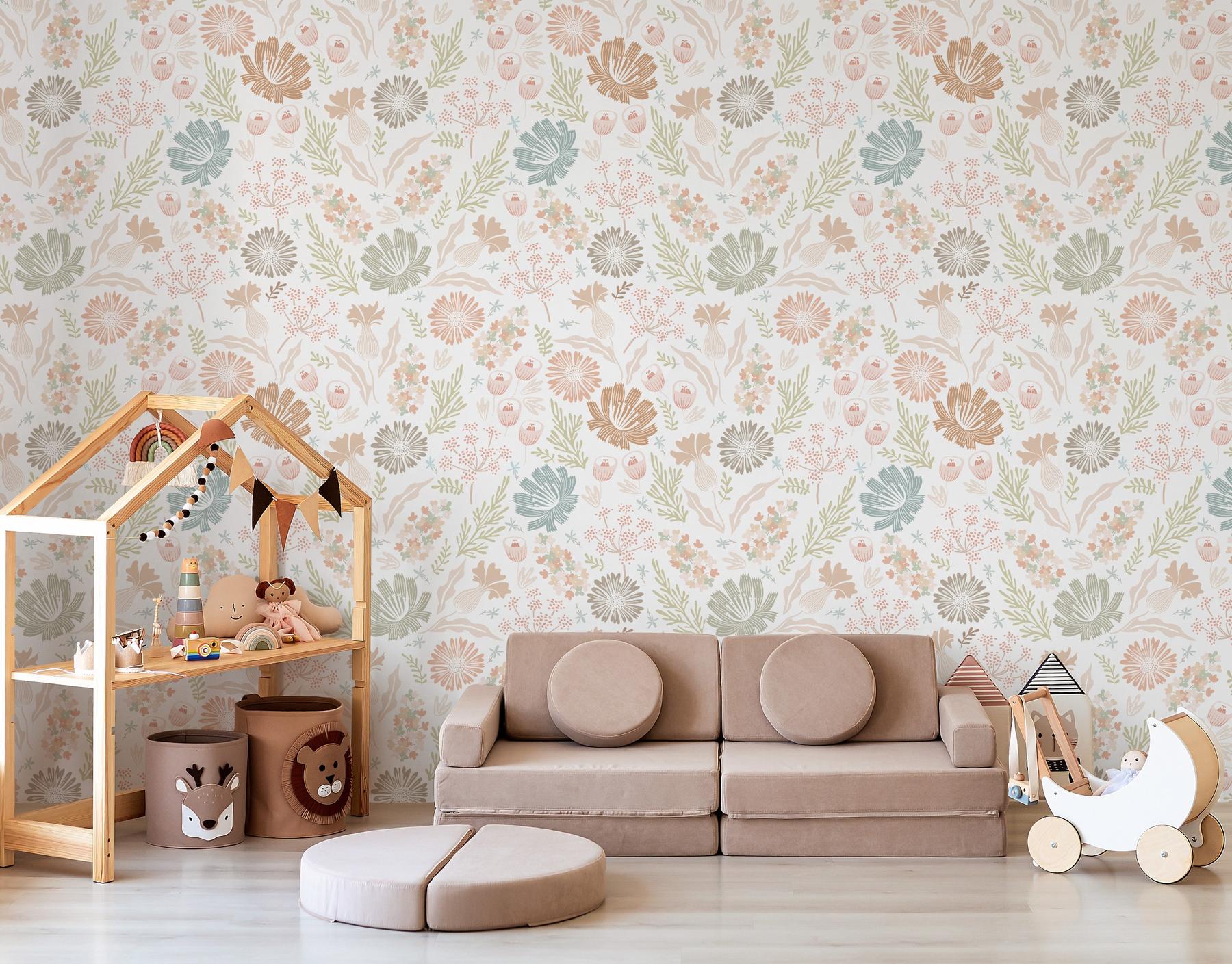 Kids Colorful Floral Botanical Wallpaper Mural