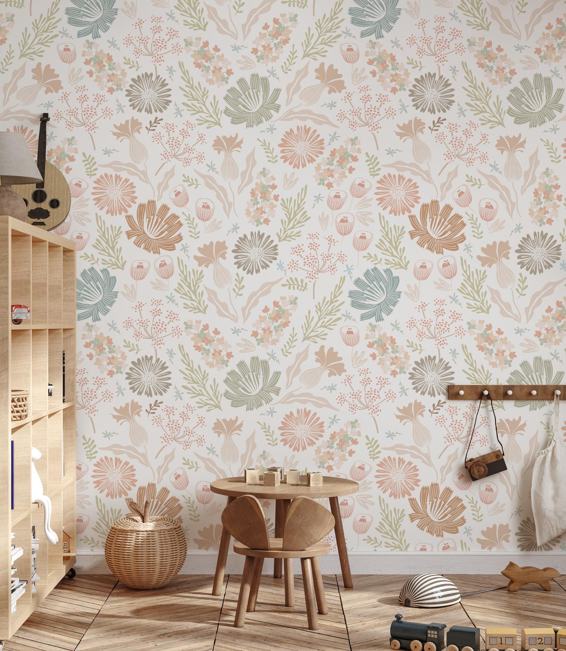Kids Colorful Floral Botanical Wallpaper Mural