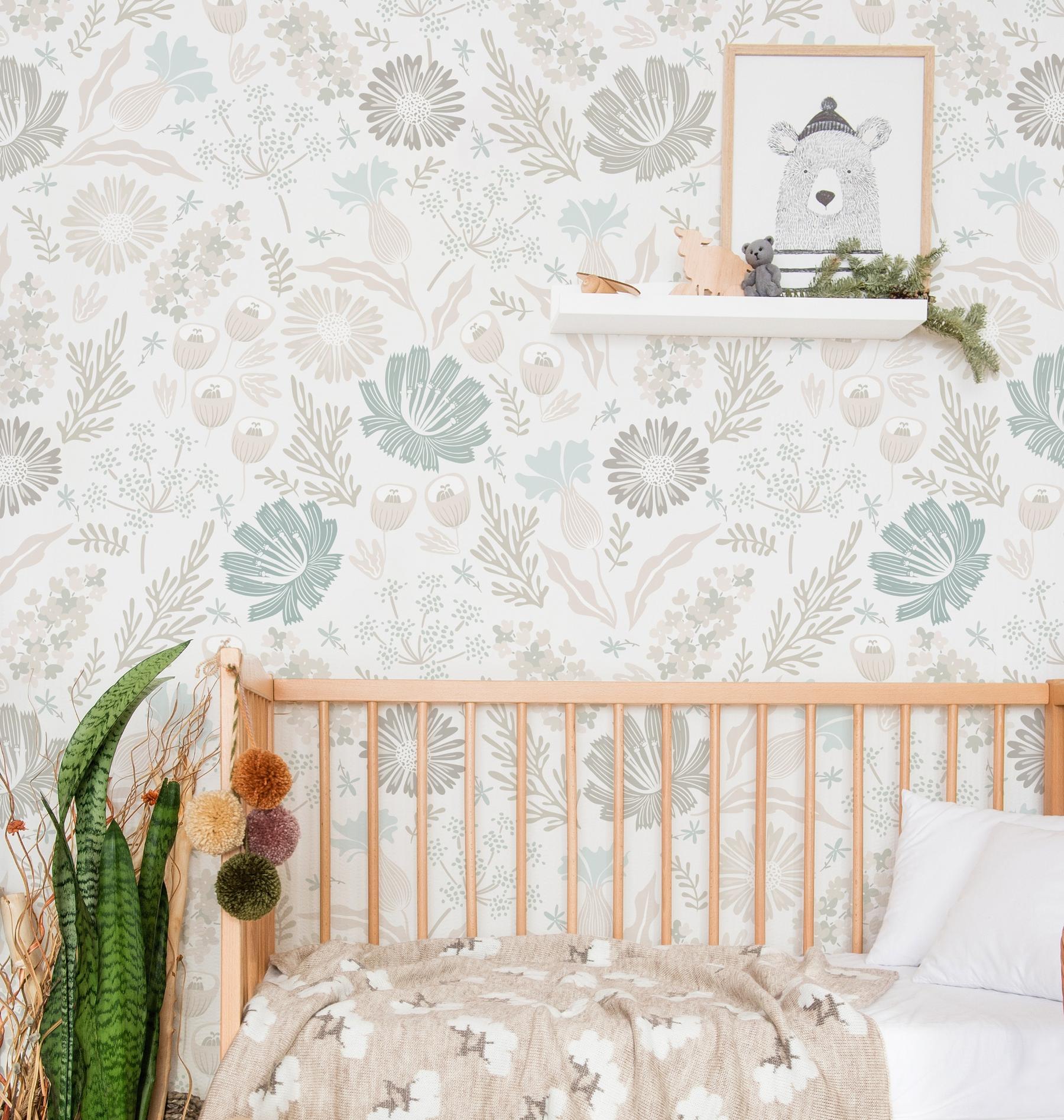Kids Soft Color Floral Botanical Wallpaper Mural